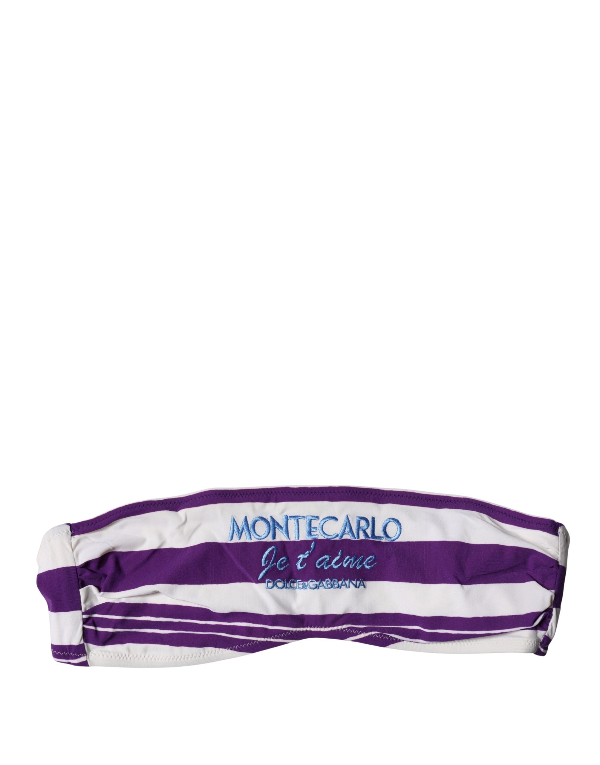 Dolce & Gabbana Purple White Stripes Nylon Bandeau Swimwear Dolce & Gabbana