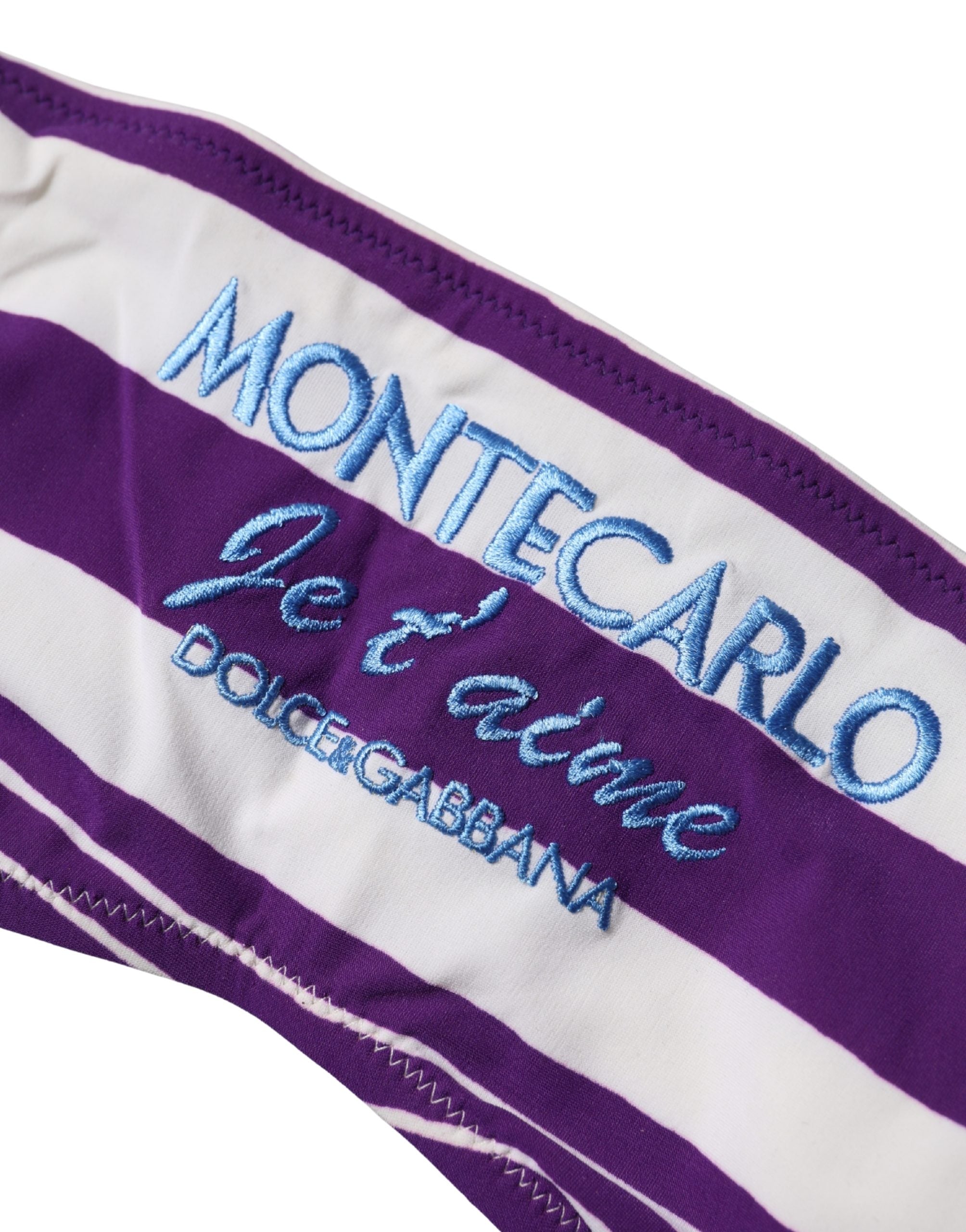 Dolce & Gabbana Purple White Stripes Nylon Bandeau Swimwear Dolce & Gabbana