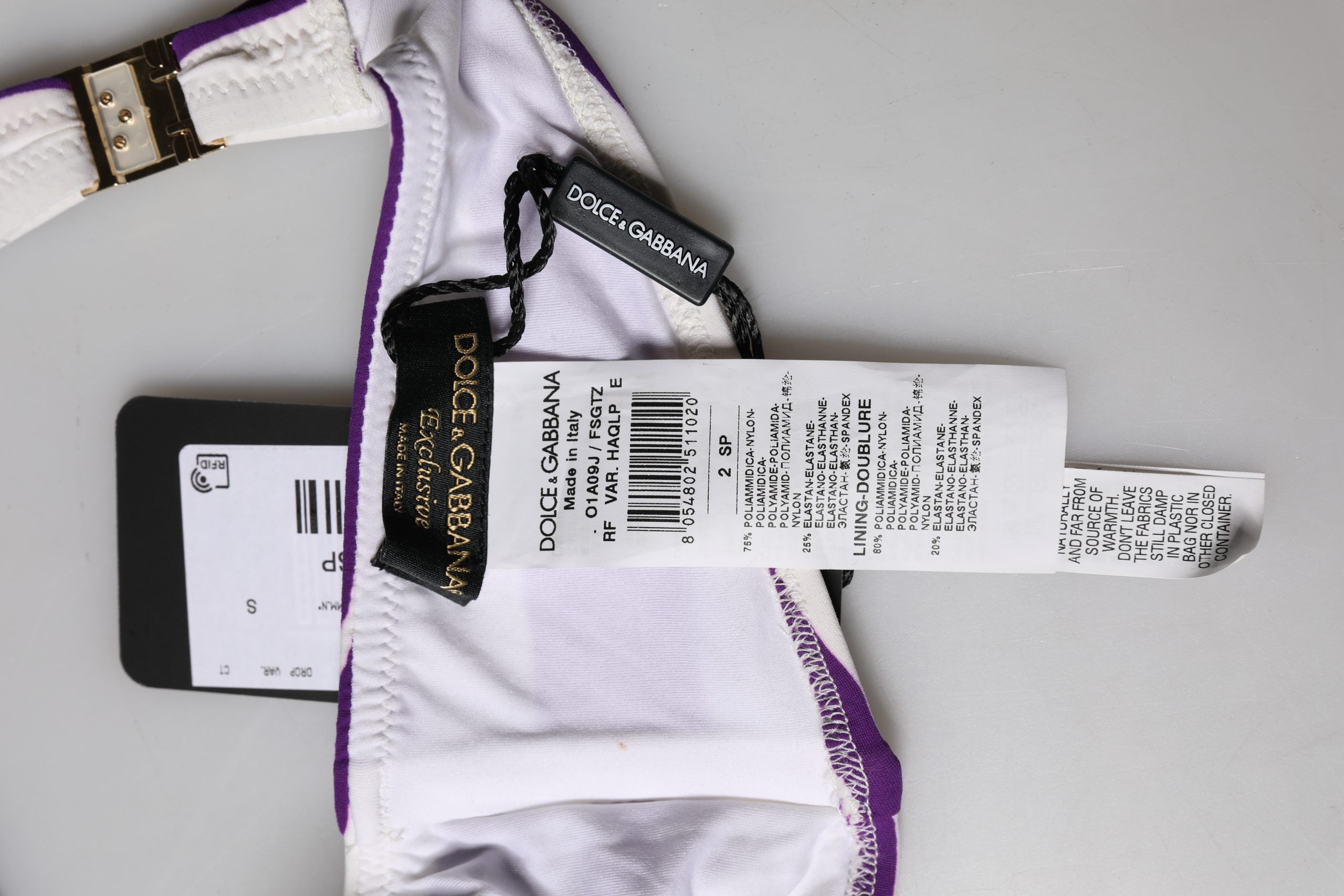 Dolce & Gabbana Purple White Stripes Nylon Bandeau Swimwear Dolce & Gabbana