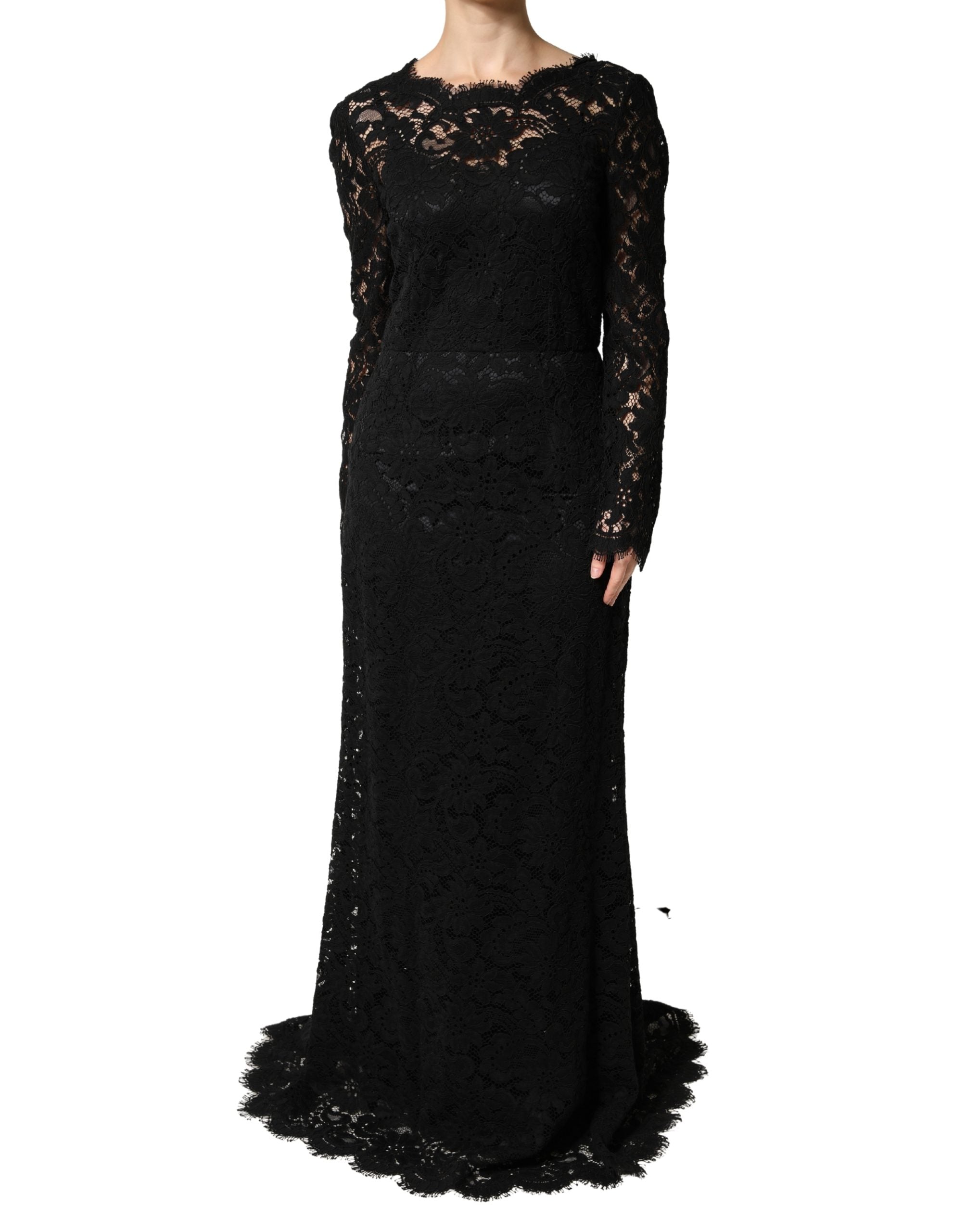 Dolce & Gabbana Black Lace Long Sleeves Cotton Maxi Dress Dolce & Gabbana