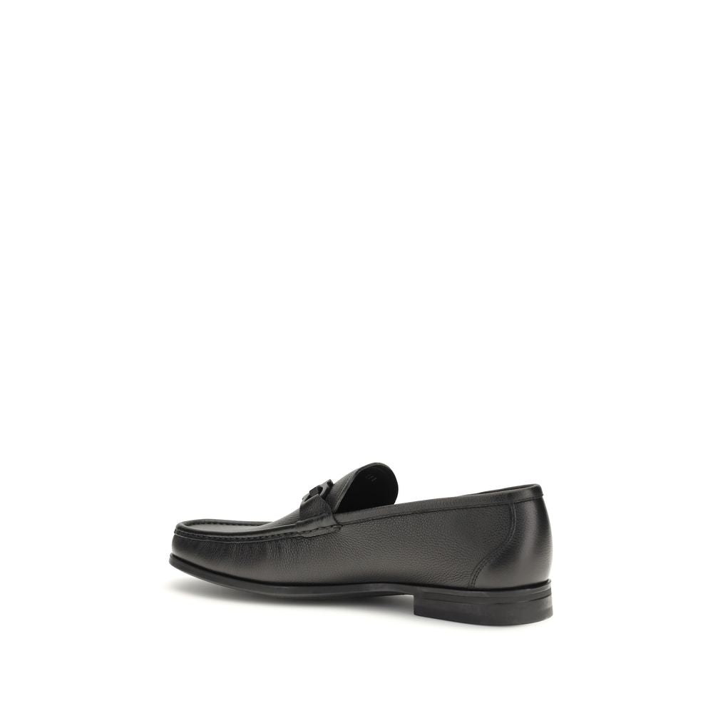 Ferragamo Black Calf Leather Bos Taurus Slip-On Loafers Ferragamo