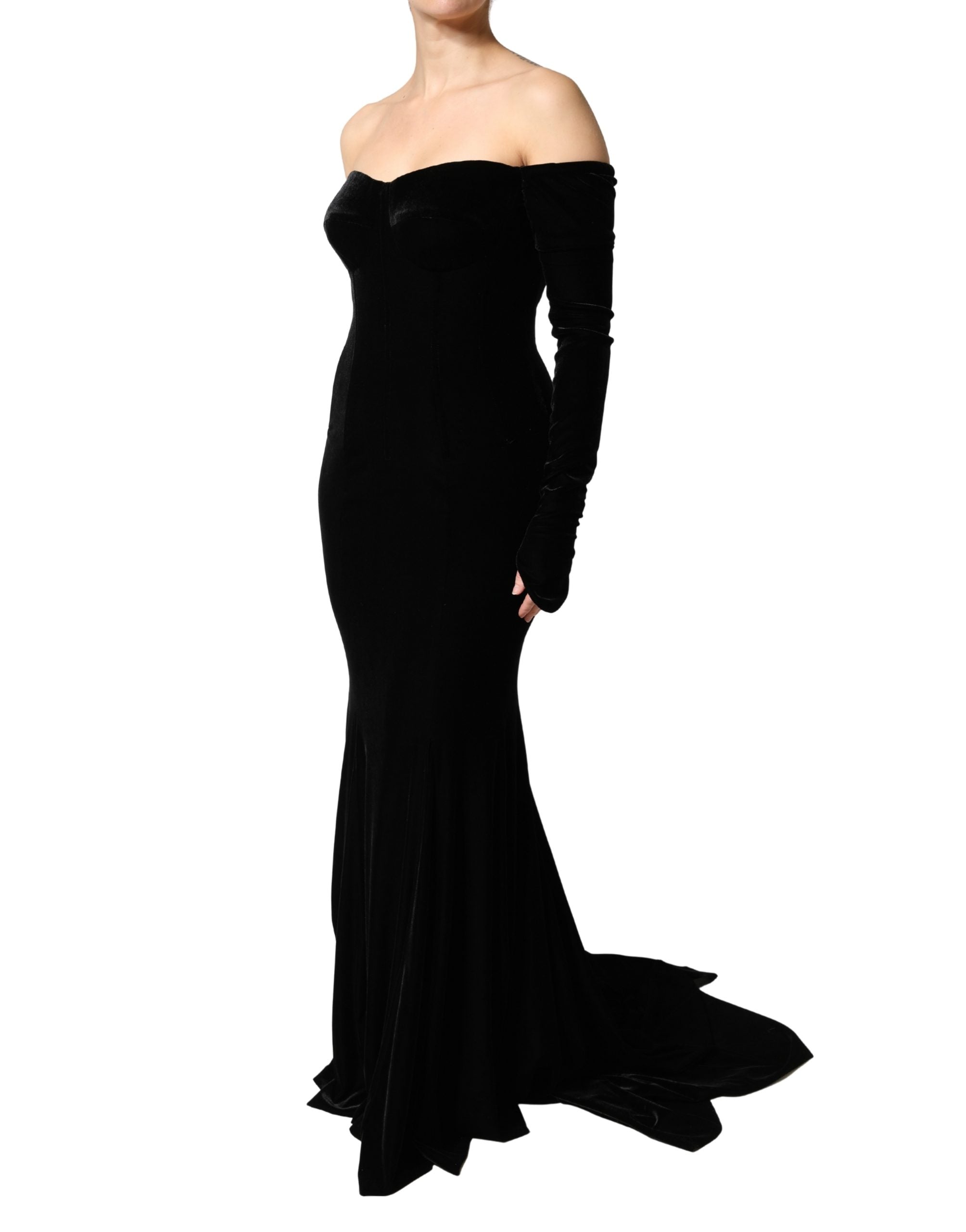 Dolce & Gabbana Black Off Shoulder Bodycon Long Gown Dress Dolce & Gabbana