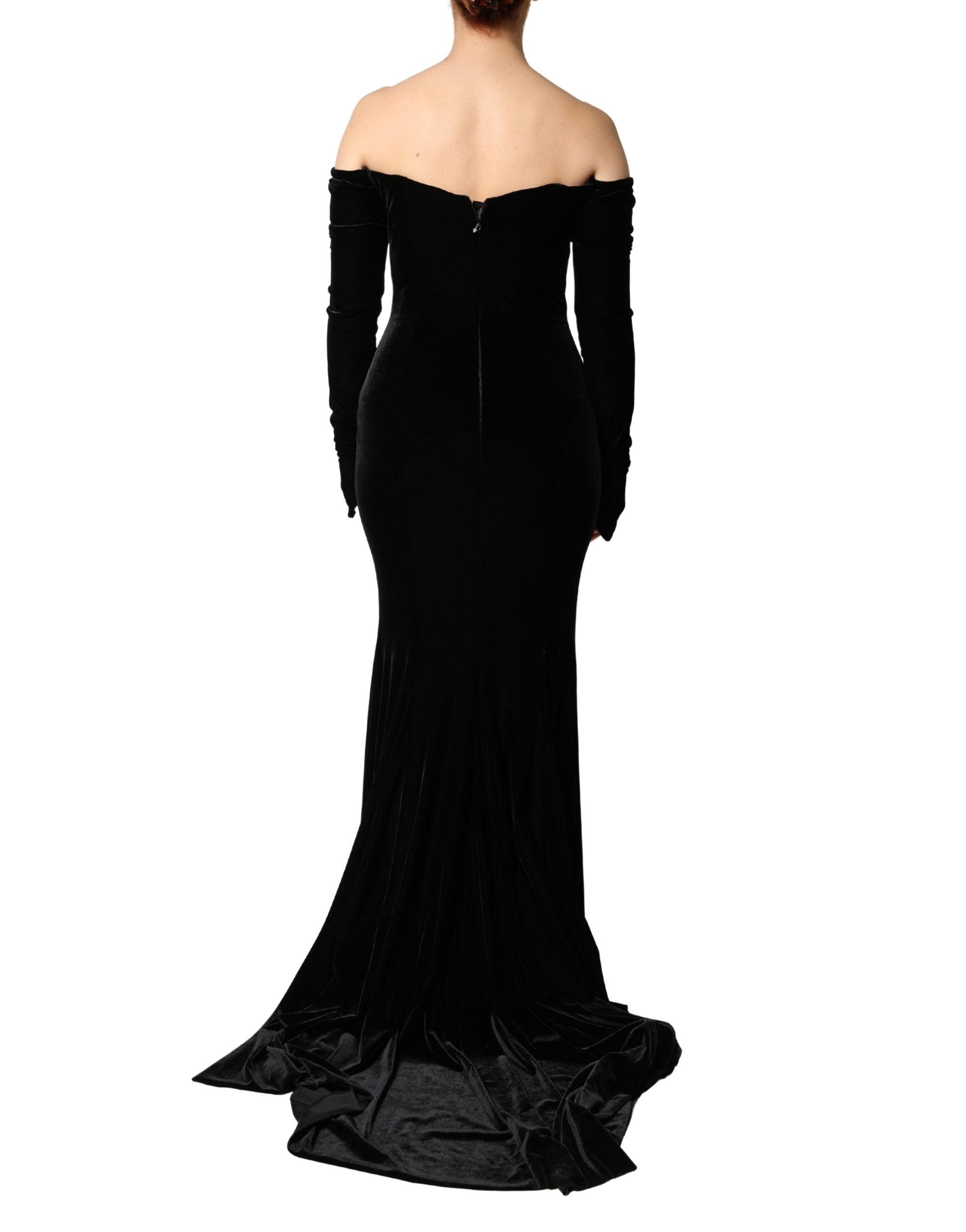 Dolce & Gabbana Black Off Shoulder Bodycon Long Gown Dress Dolce & Gabbana