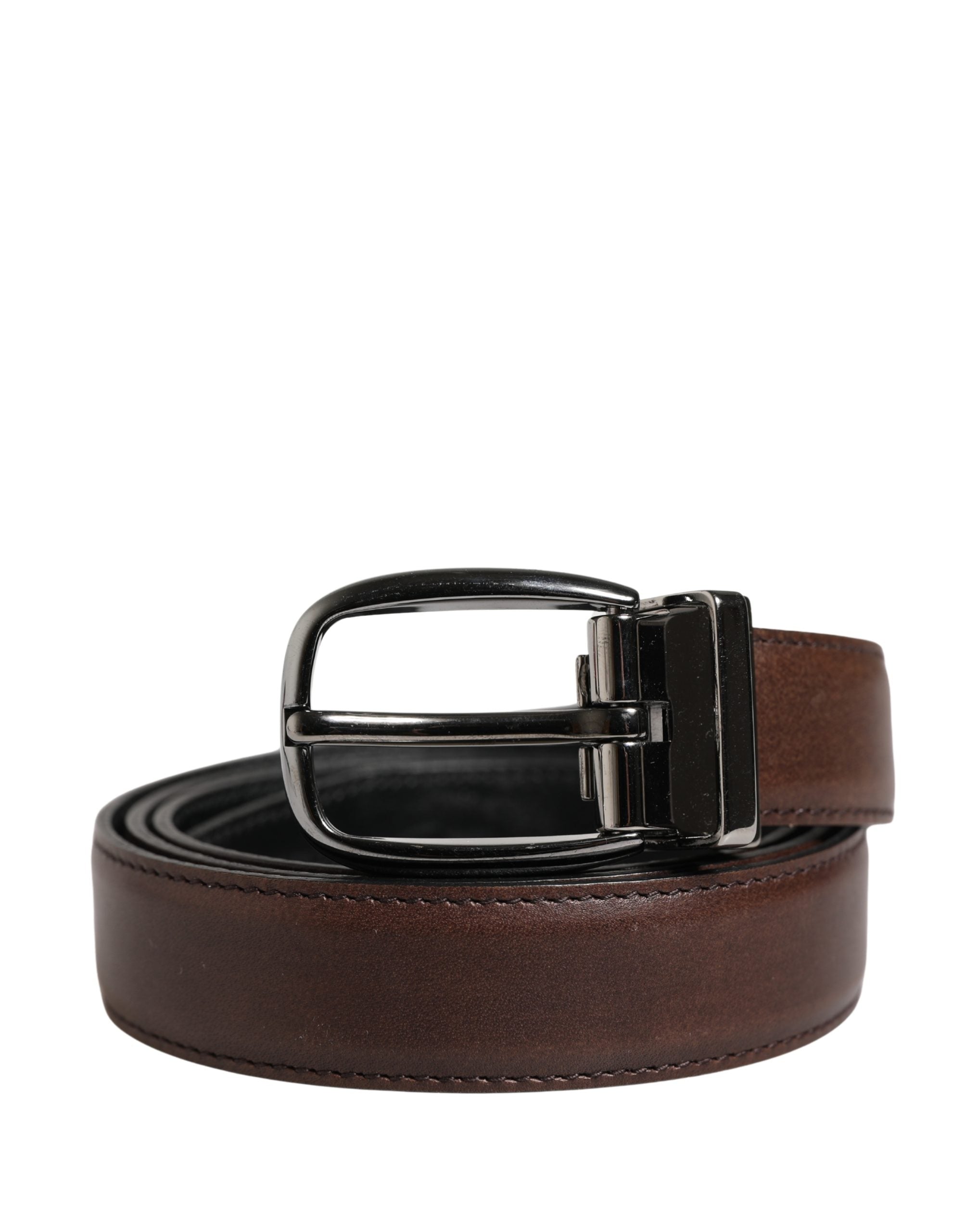 Dolce & Gabbana Men Brown Classic Leather Metal Buckle Belt Dolce & Gabbana