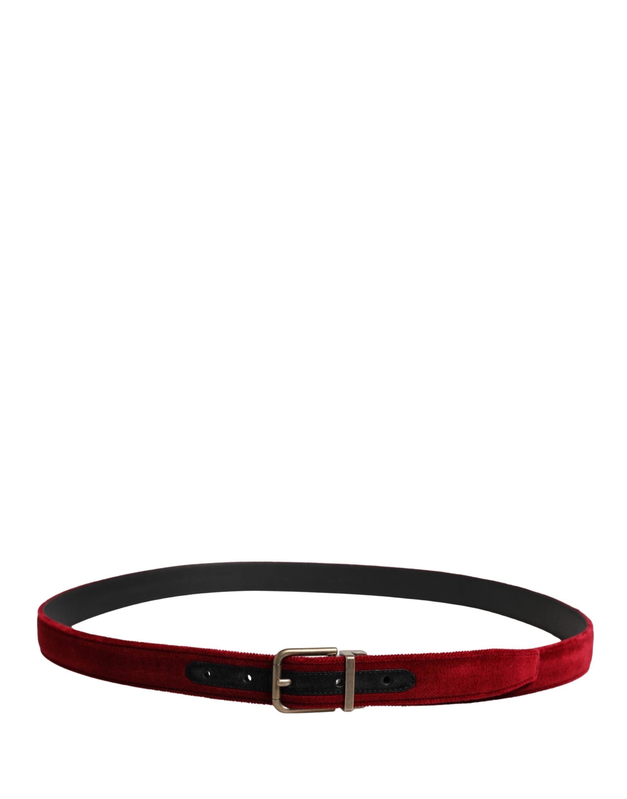 Dolce & Gabbana Men Burgundy Velvet Cotton Metal Buckle Belt Dolce & Gabbana