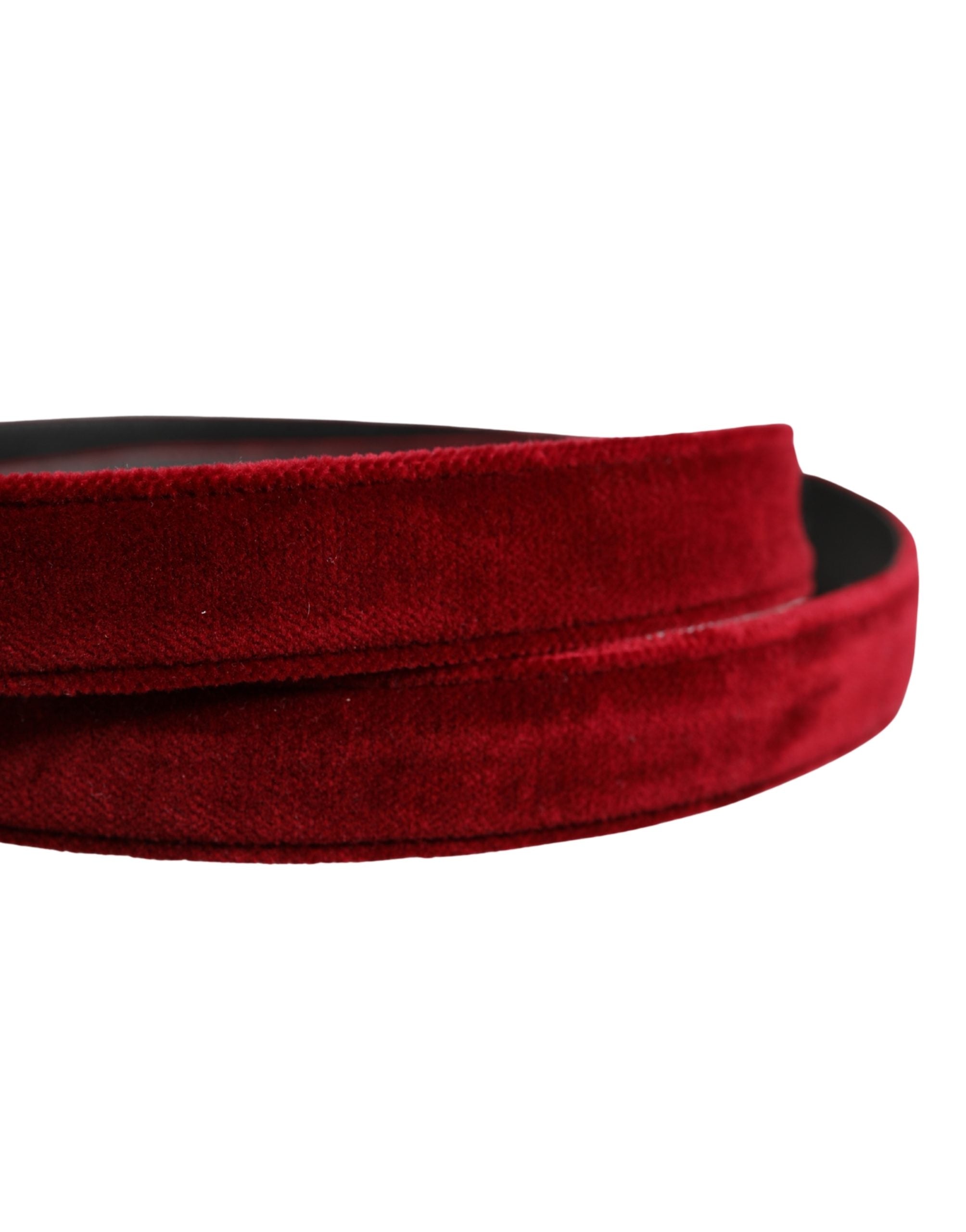 Dolce & Gabbana Men Burgundy Velvet Cotton Metal Buckle Belt Dolce & Gabbana
