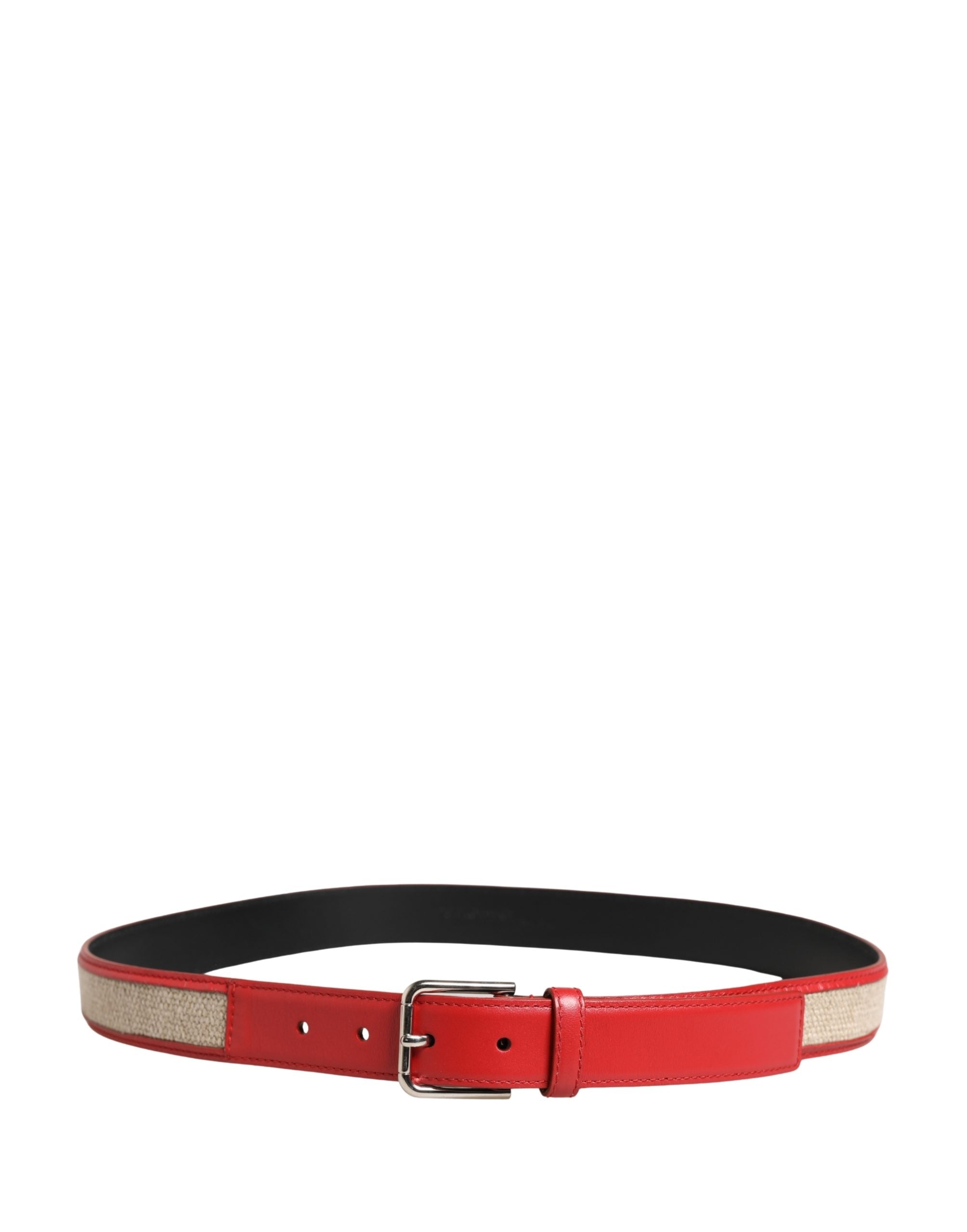 Dolce & Gabbana Men Beige Red Woven Leather Metal Buckle Belt Dolce & Gabbana