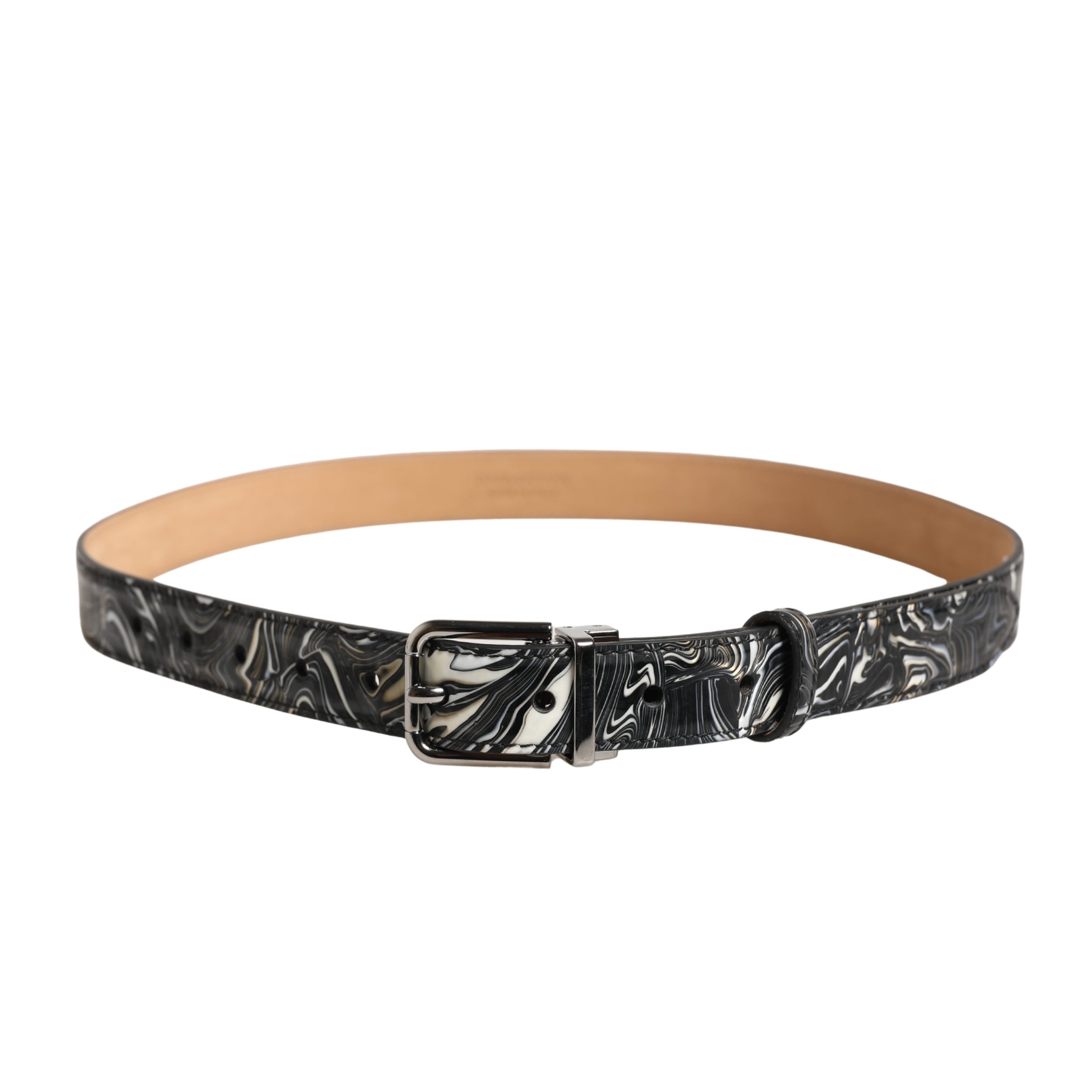Dolce & Gabbana Men Black Marble Leather Metal Buckle Belt Dolce & Gabbana