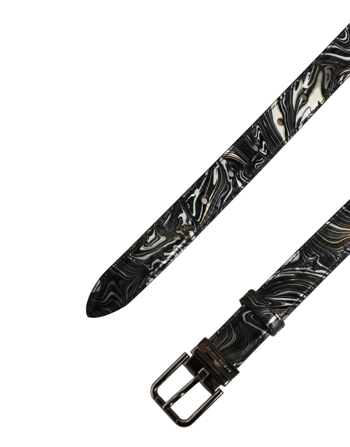 Dolce & Gabbana Men Black Marble Leather Metal Buckle Belt