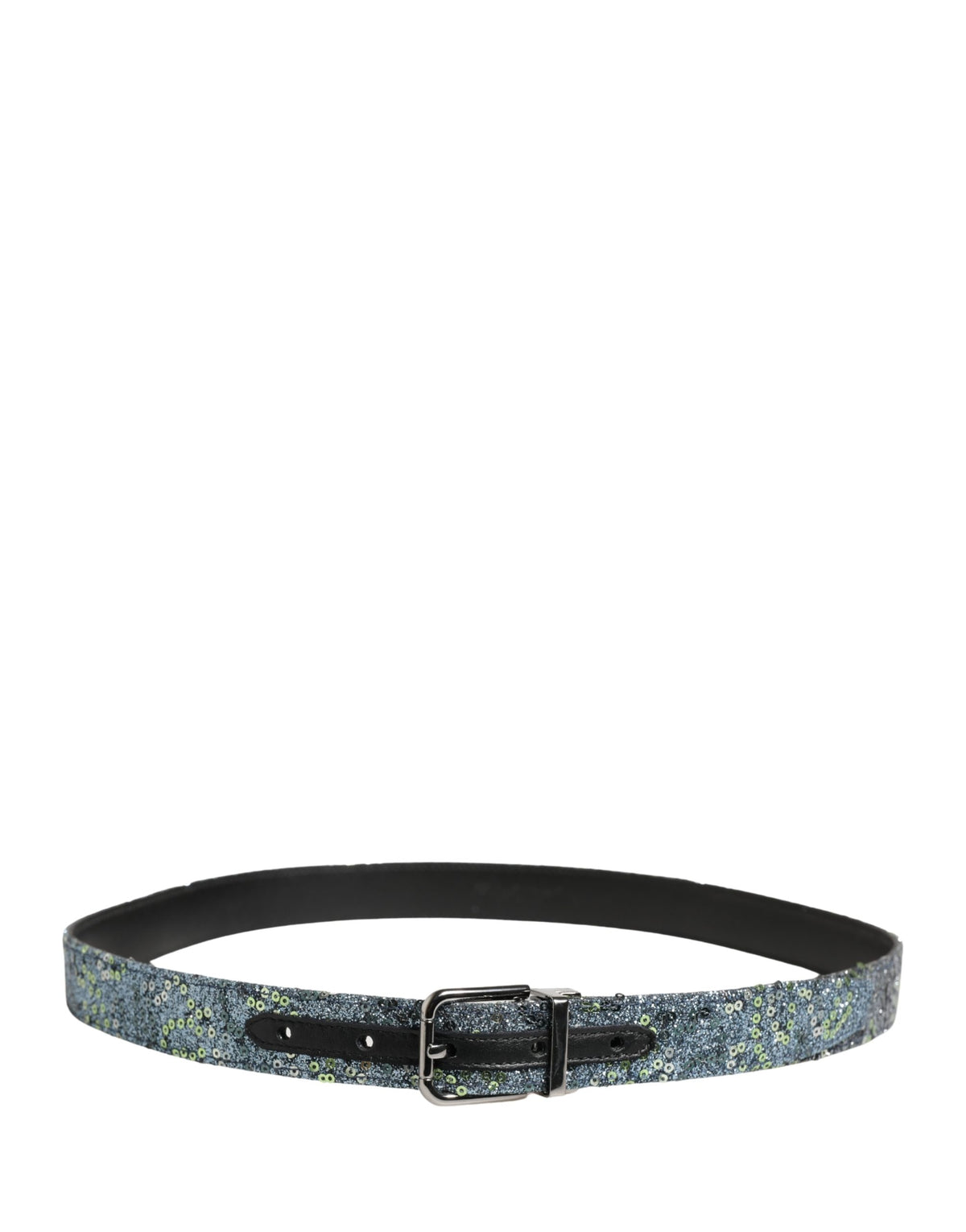 Dolce & Gabbana Men Multicolor Sequin Silver Metal Buckle Belt