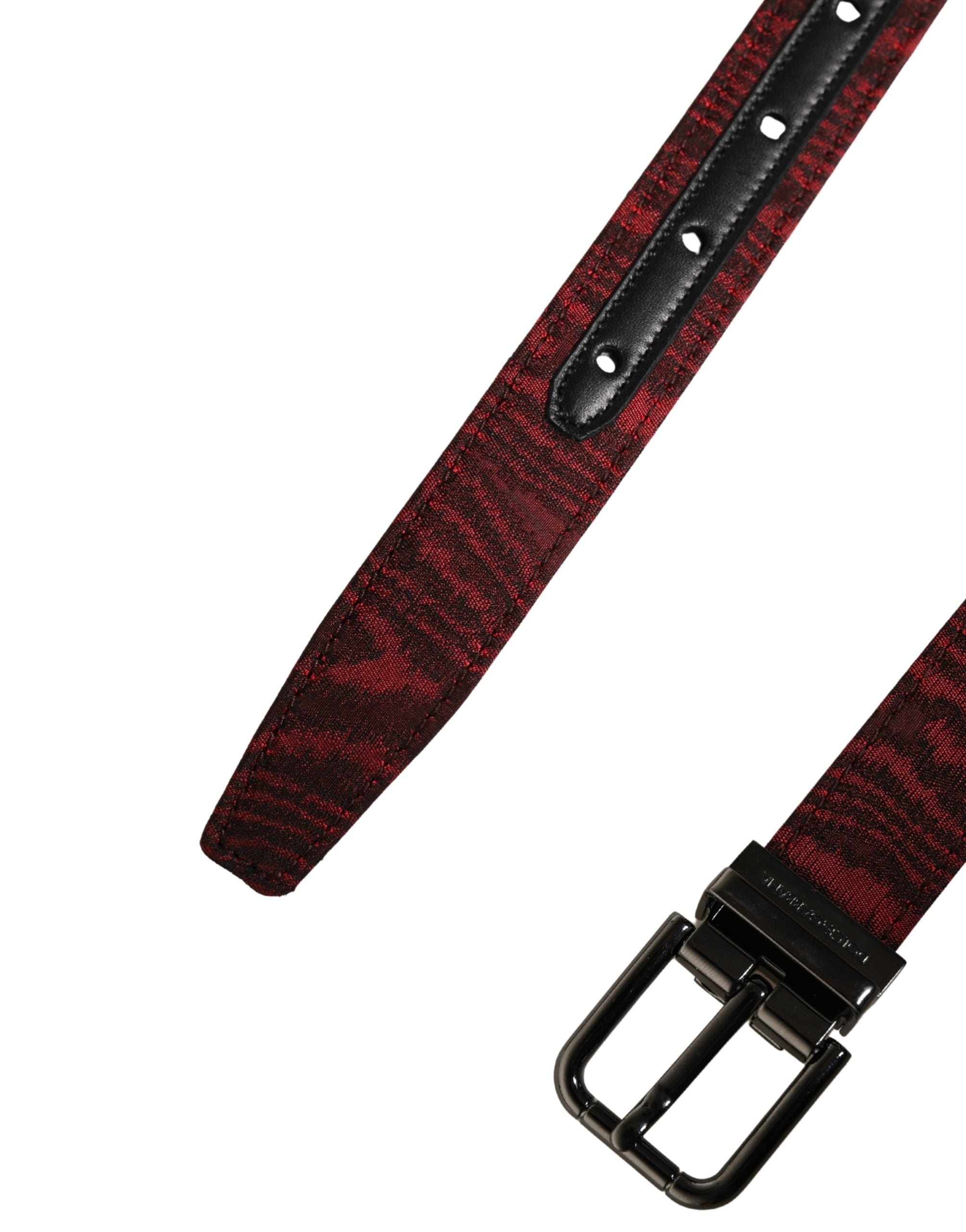 Dolce & Gabbana Men Red Jacquard Acetate Metal Buckle Belt Dolce & Gabbana