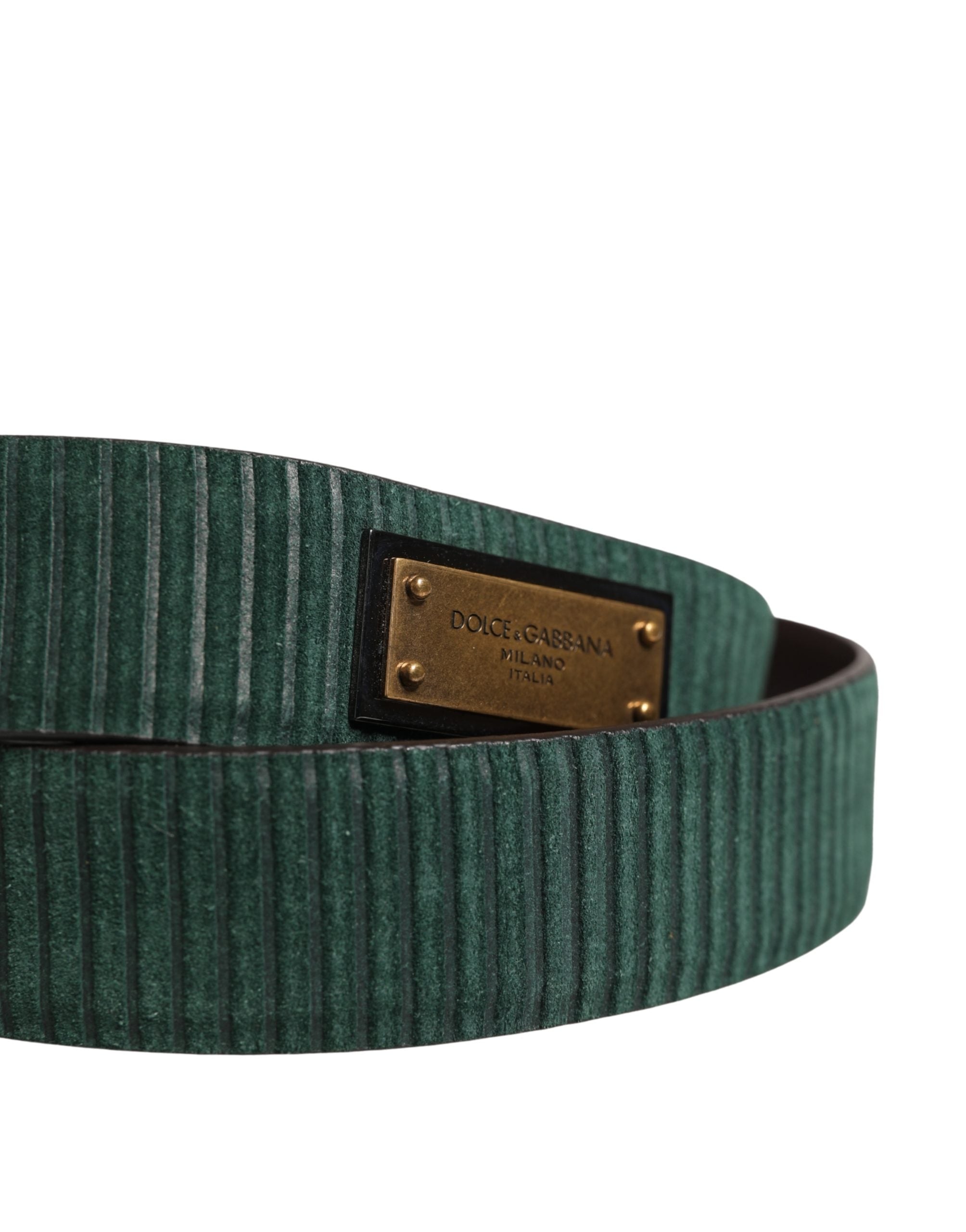 Dolce & Gabbana Men Green Velvet Leather Metal Buckle Belt Dolce & Gabbana