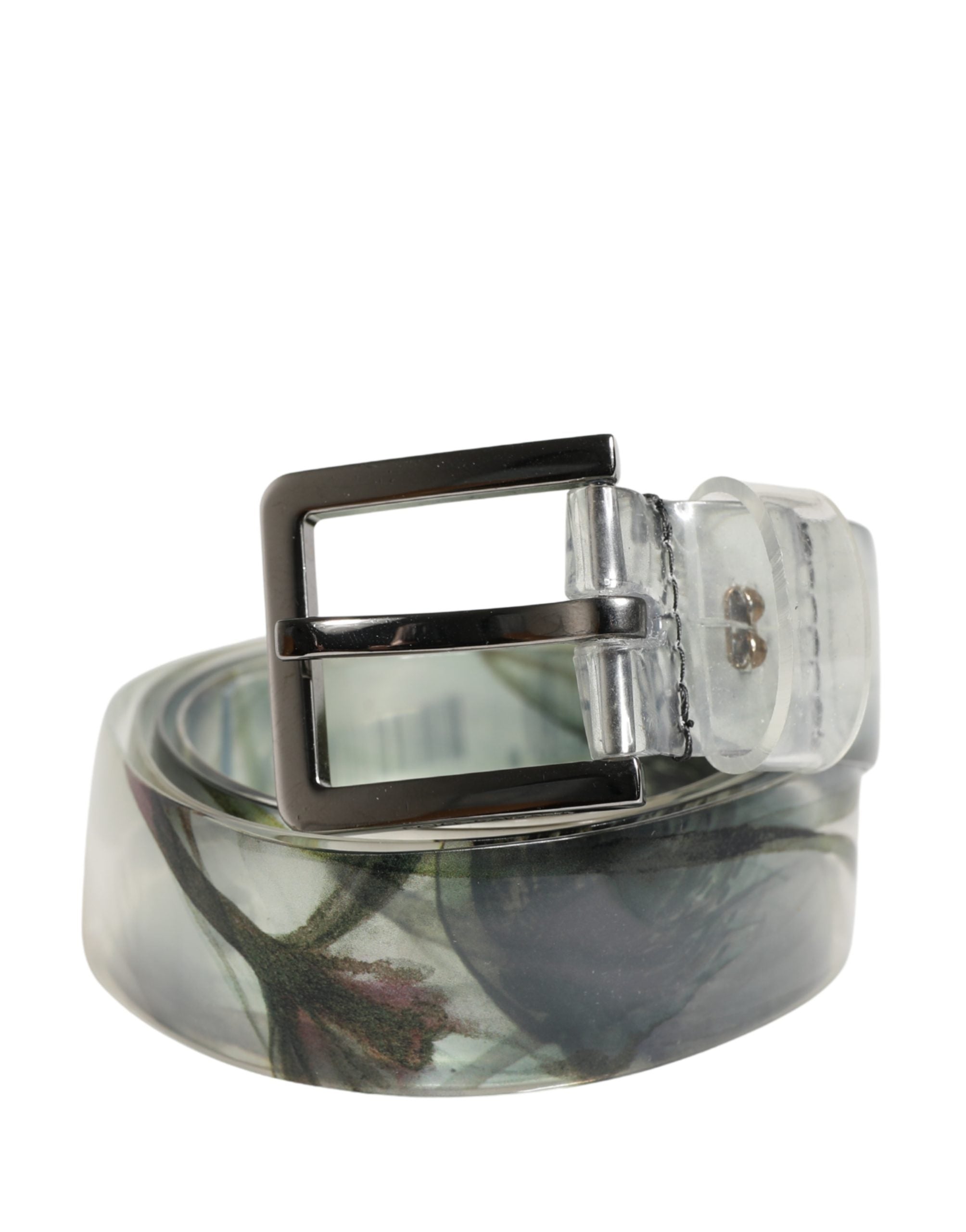 Dolce & Gabbana Men White Floral PVC Silver Metal Buckle Belt Dolce & Gabbana