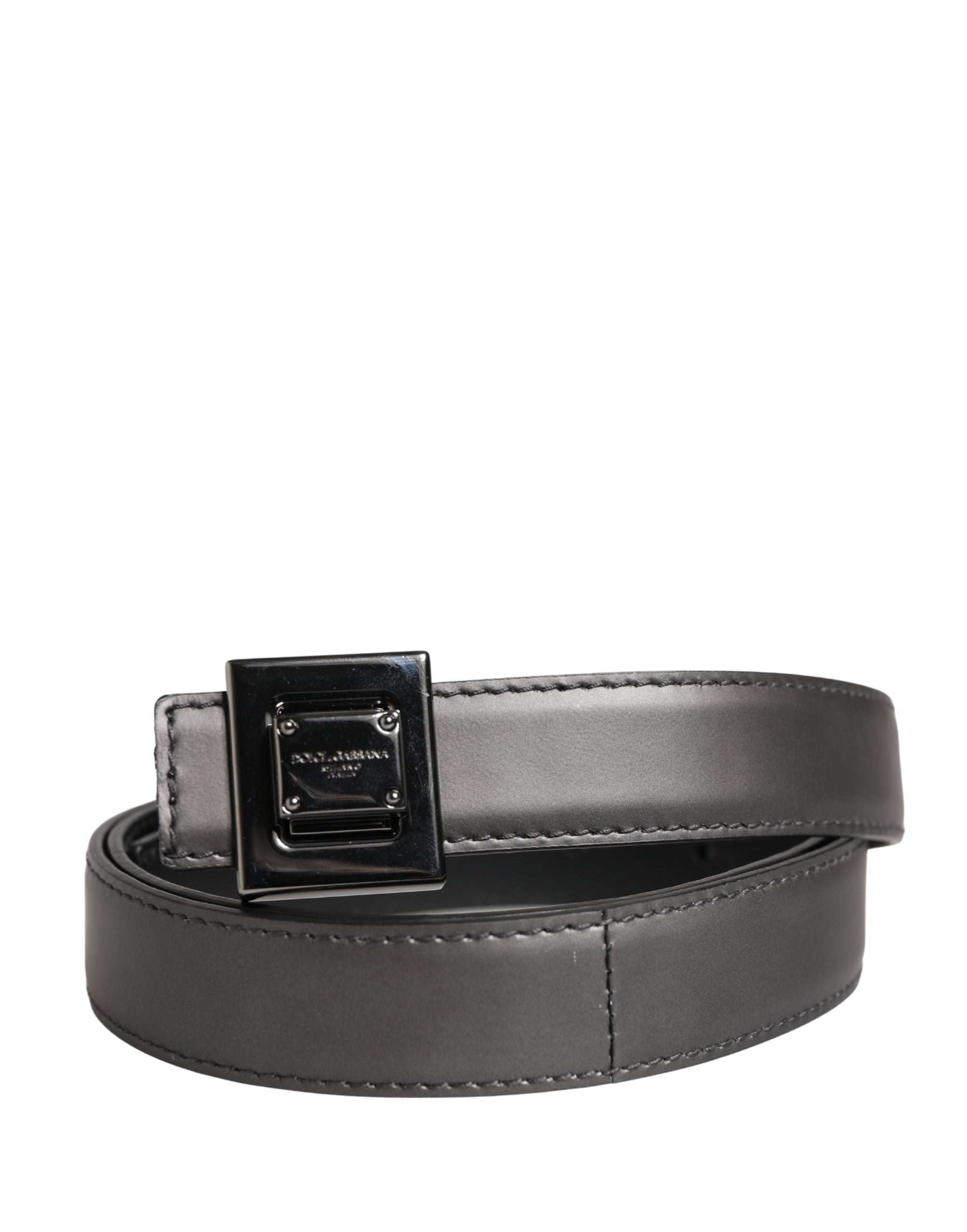 Dolce & Gabbana Men Silver Classic Leather Square Buckle Belt Dolce & Gabbana