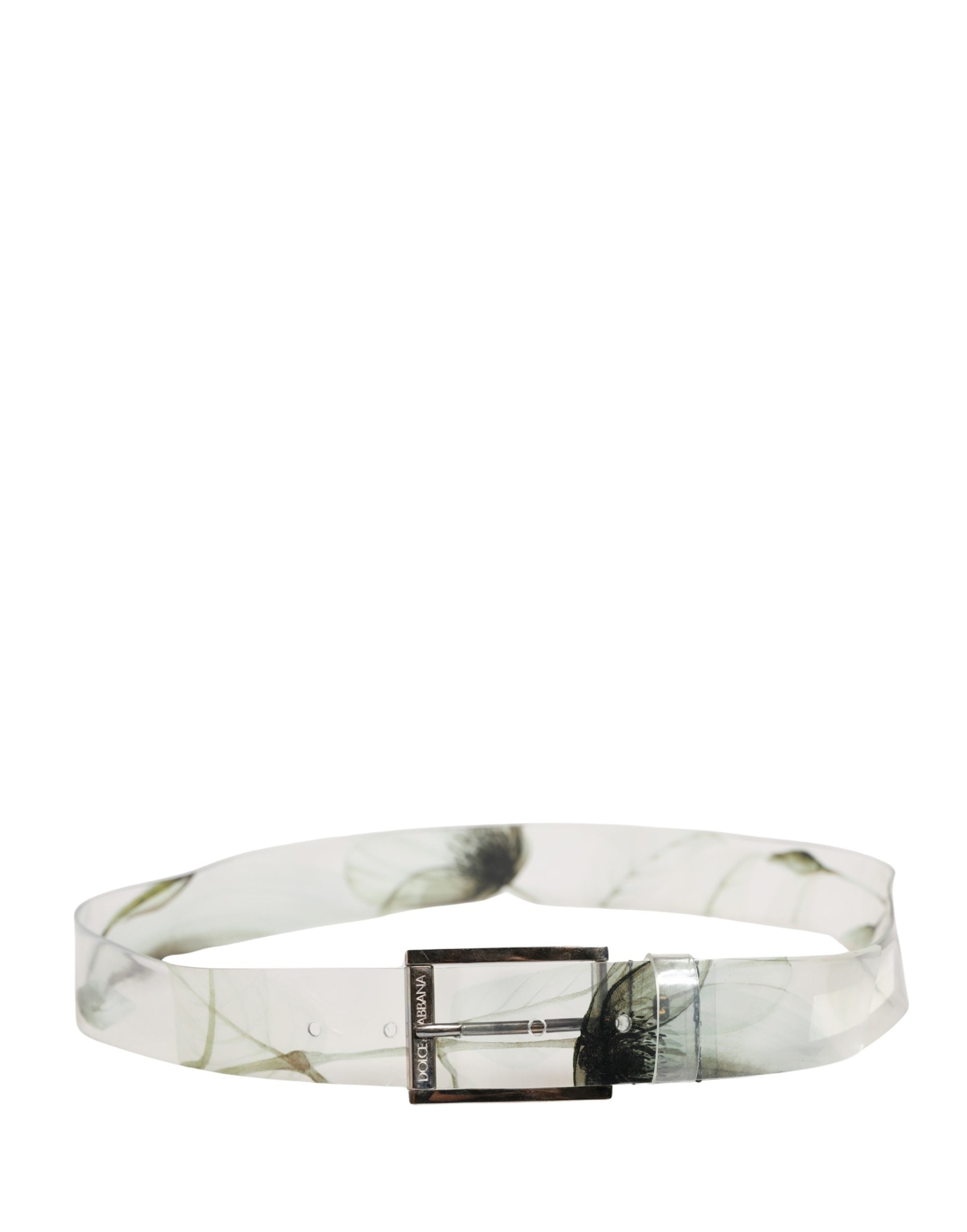 Dolce & Gabbana Men White Floral PVC Silver Metal Buckle Belt Dolce & Gabbana