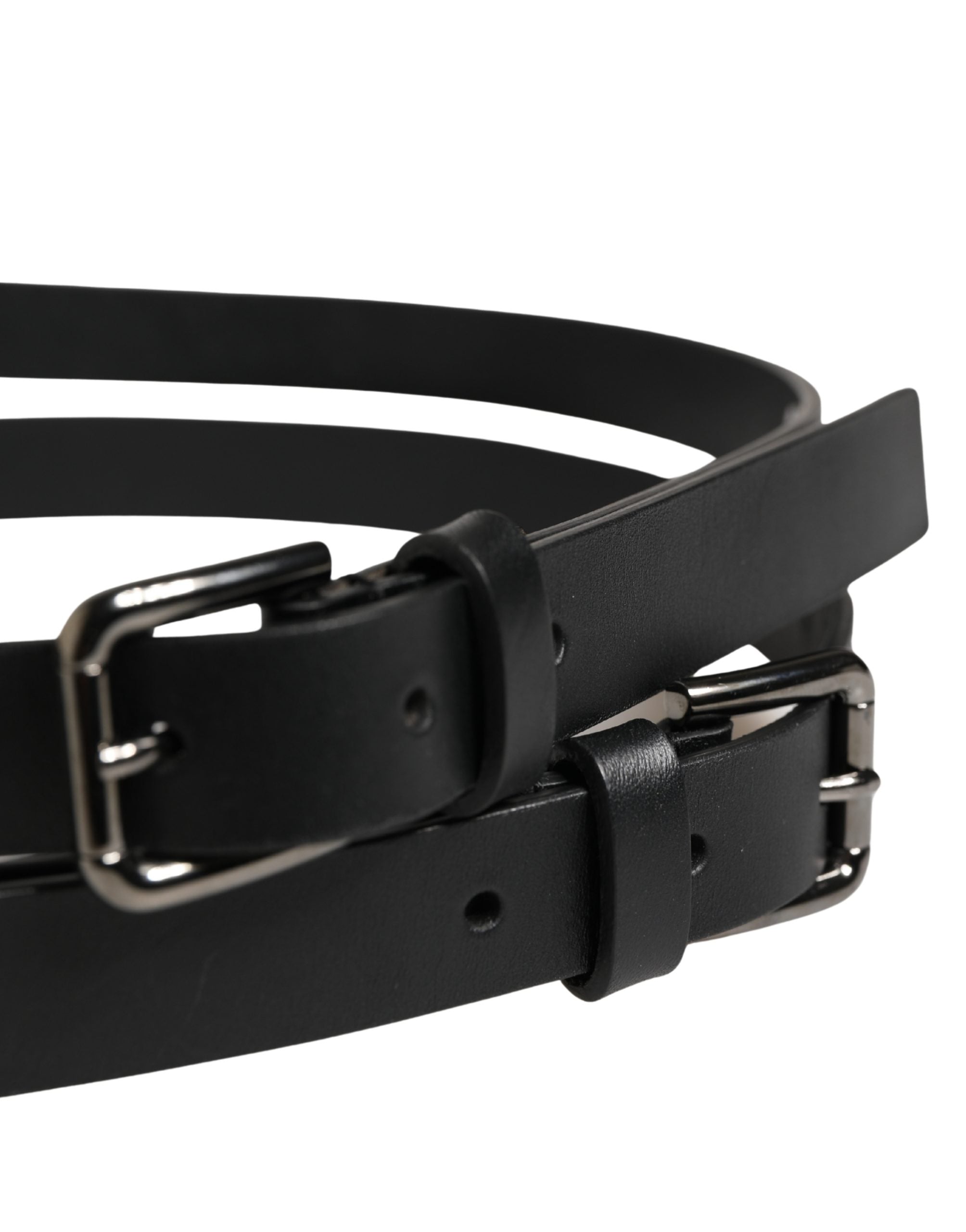 Dolce & Gabbana Black Double Strap Leather Silver Buckle Belt Dolce & Gabbana