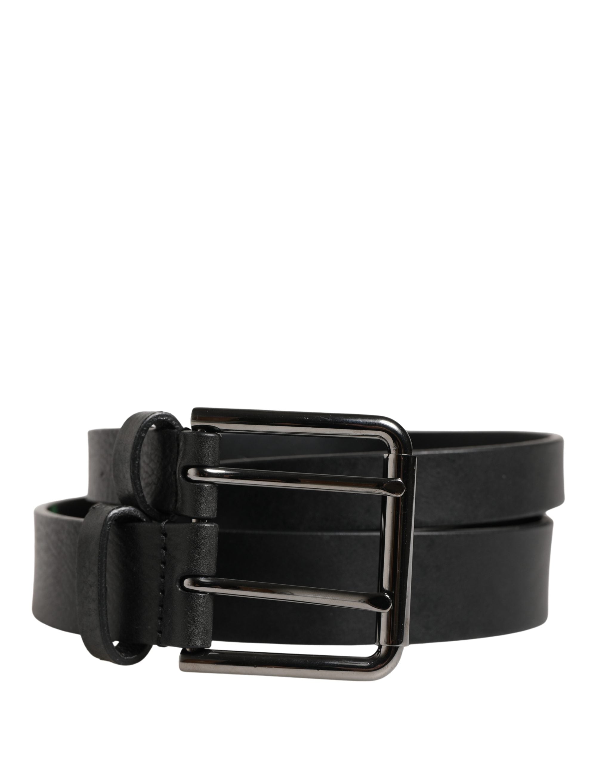 Dolce & Gabbana Black Double Strap Leather Silver Buckle Belt Dolce & Gabbana