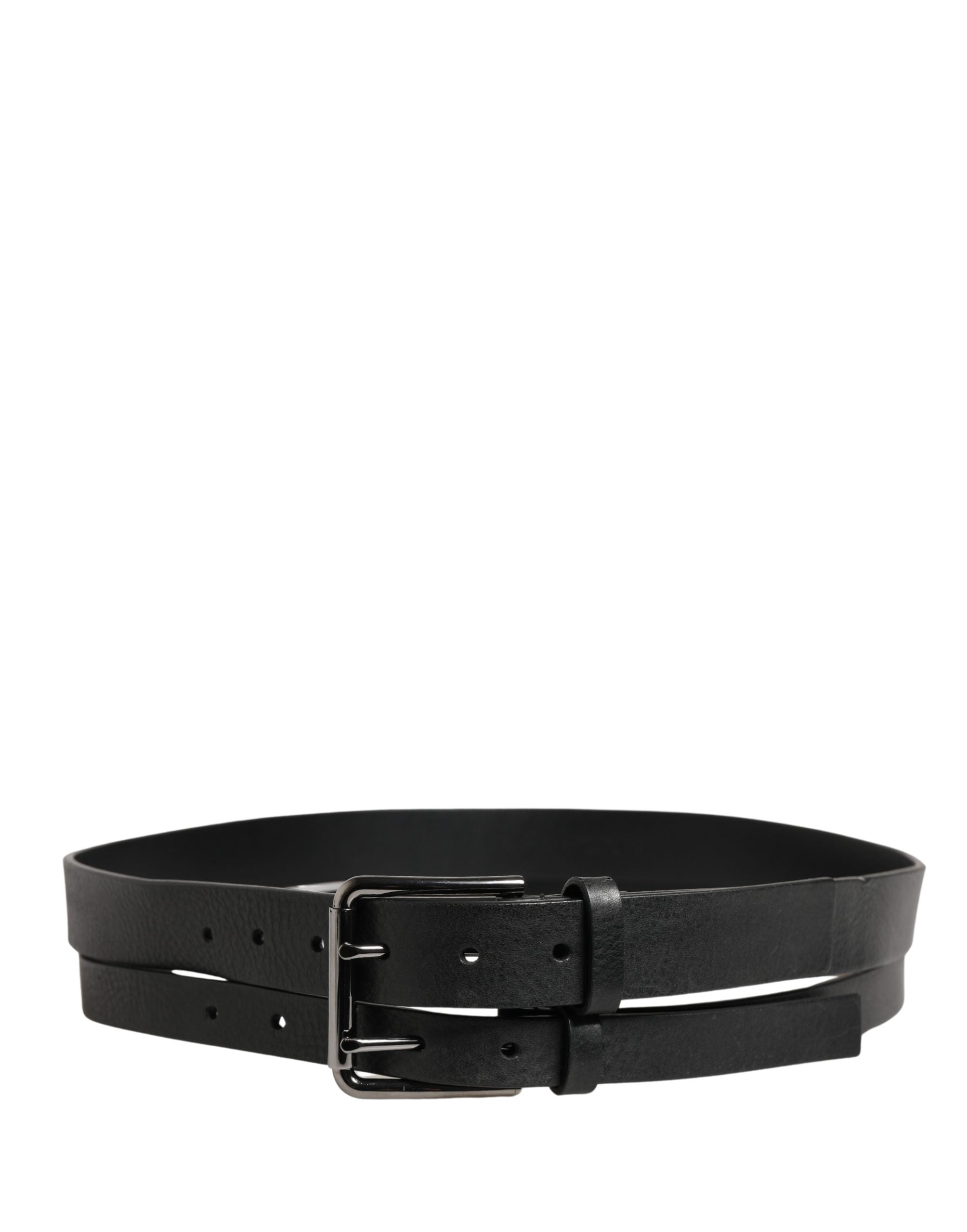 Dolce & Gabbana Black Double Strap Leather Silver Buckle Belt Dolce & Gabbana