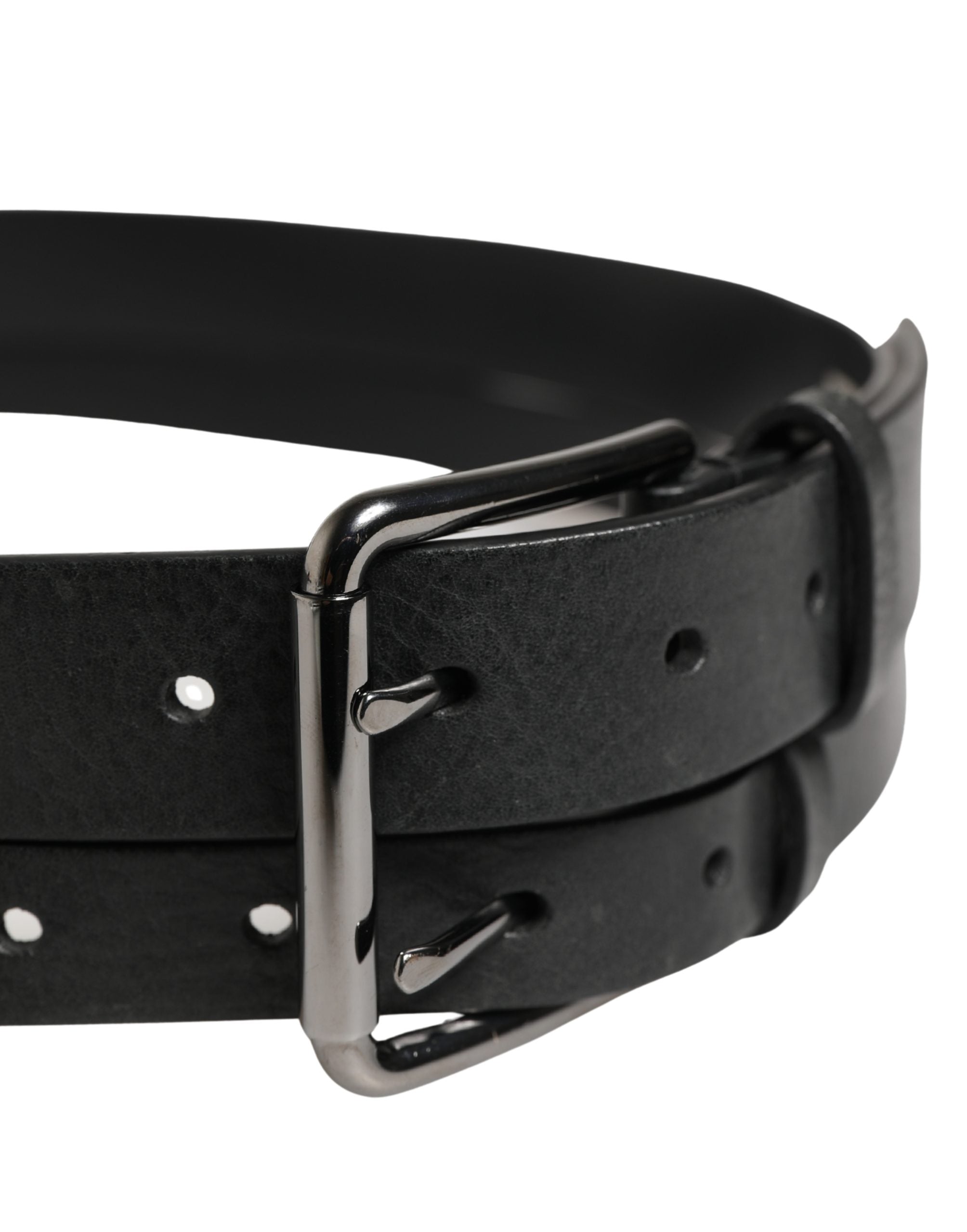 Dolce & Gabbana Black Double Strap Leather Silver Buckle Belt Dolce & Gabbana