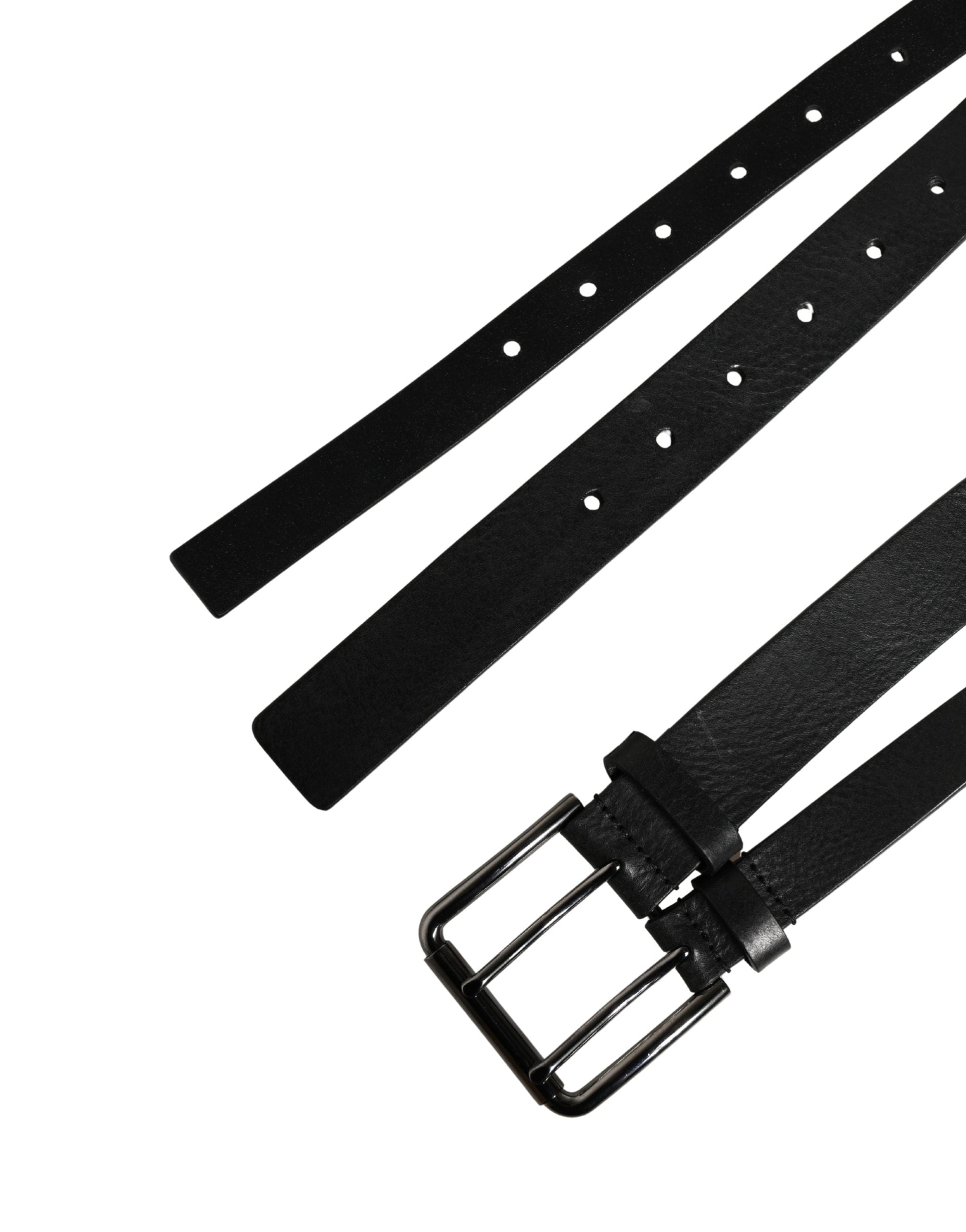 Dolce & Gabbana Black Double Strap Leather Silver Buckle Belt Dolce & Gabbana