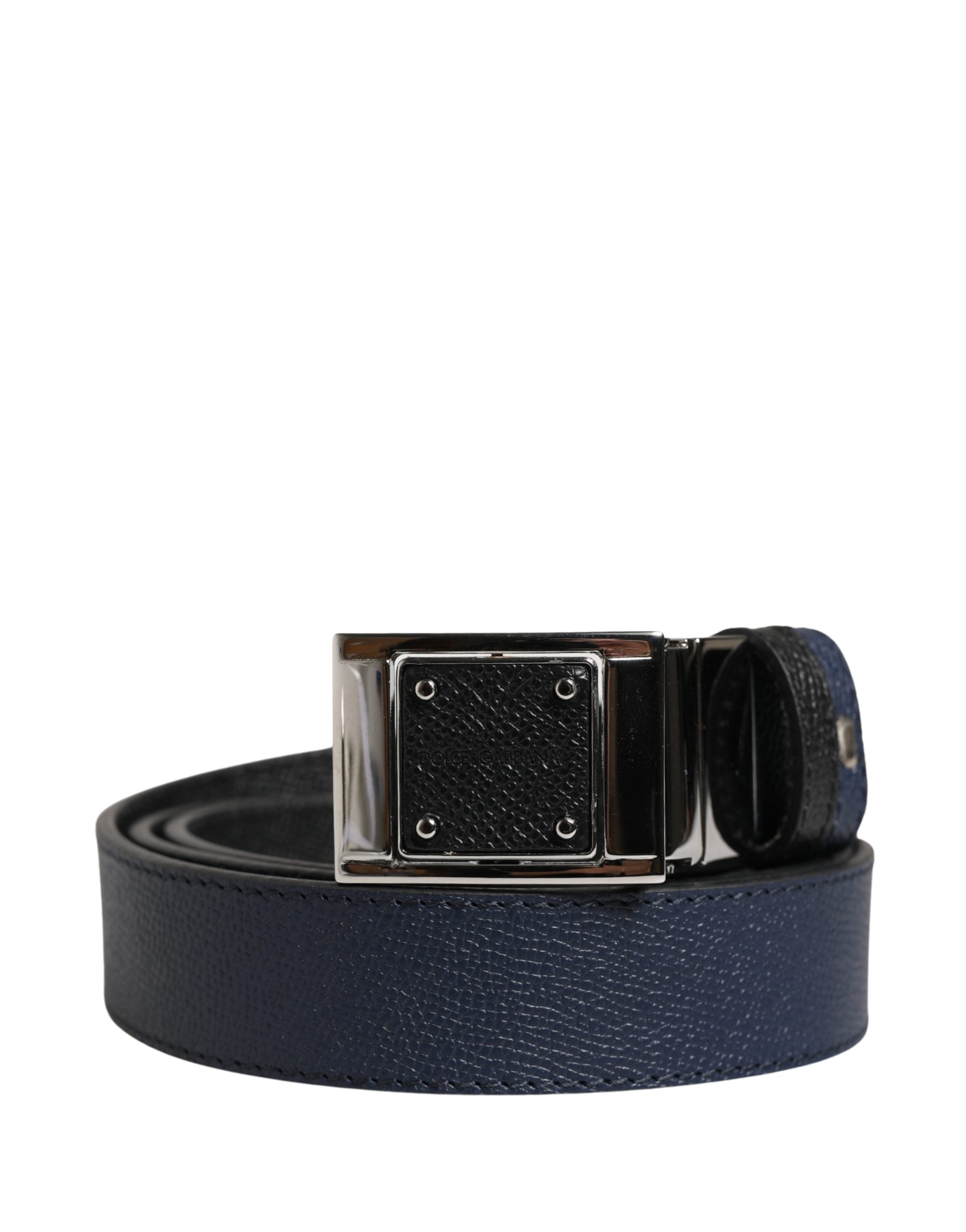 Dolce & Gabbana Men Blue Calfskin Leather Square Buckle Belt Dolce & Gabbana