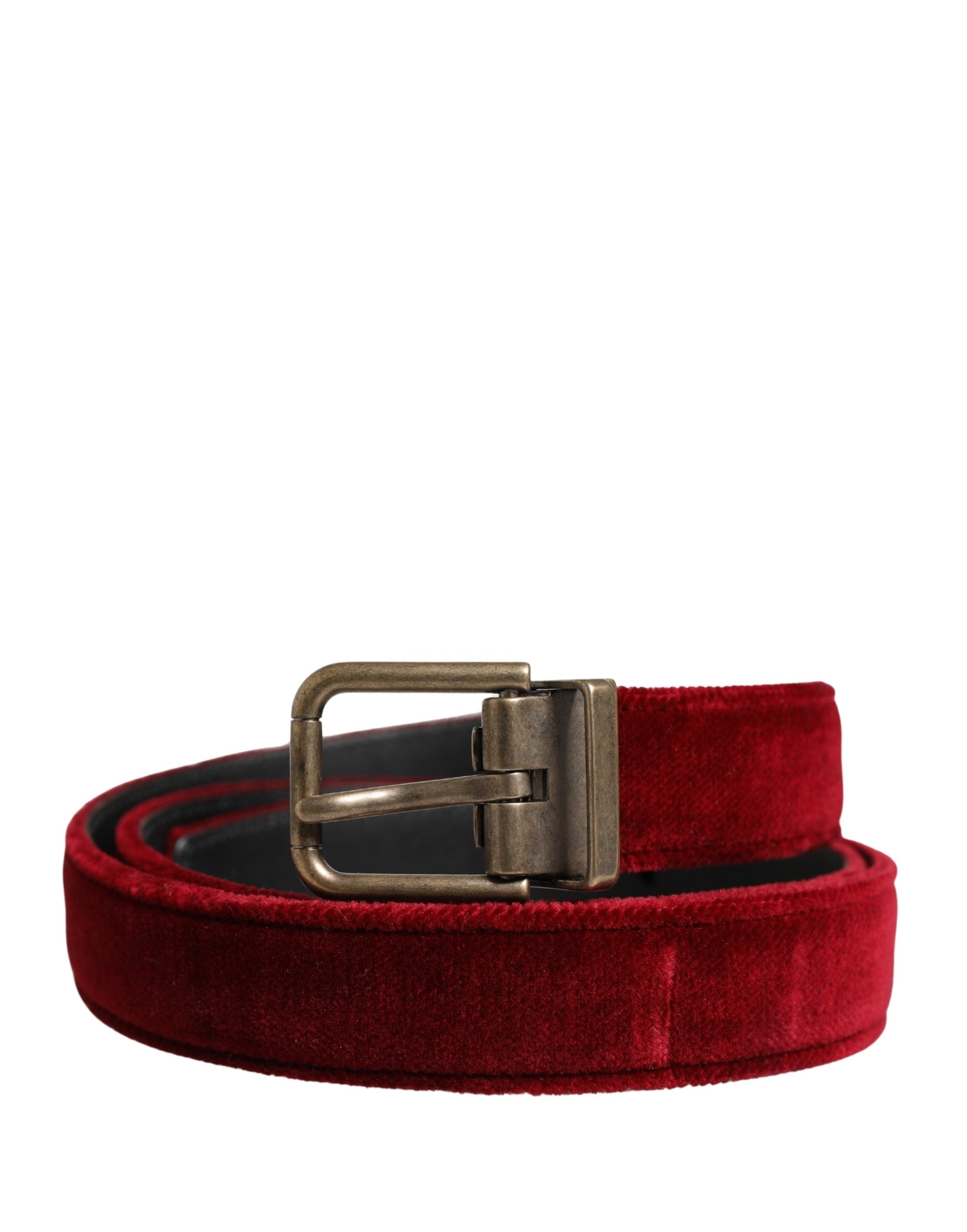 Dolce & Gabbana Men Burgundy Velvet Cotton Metal Buckle Belt Dolce & Gabbana
