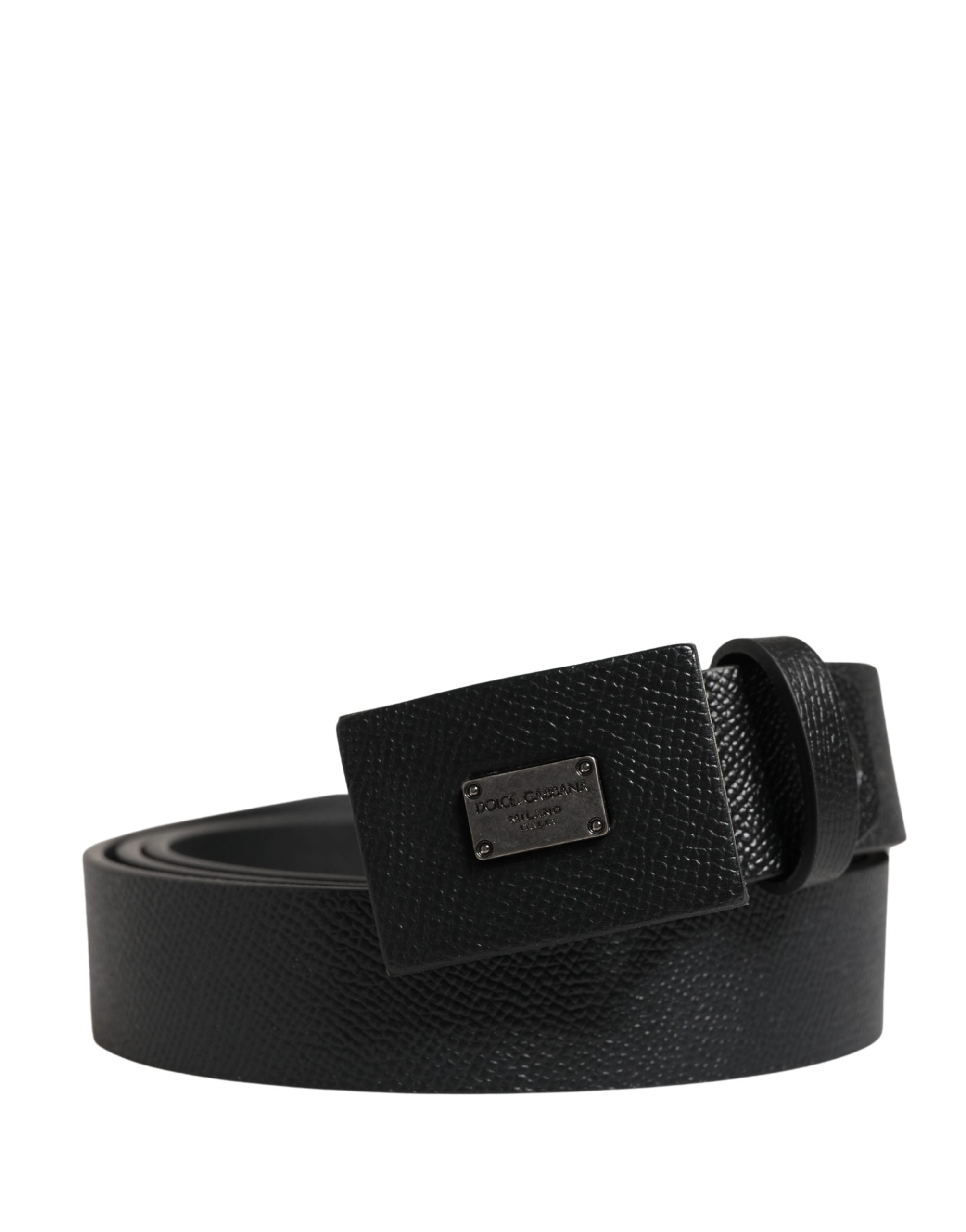 Dolce & Gabbana Men Black Calfskin Leather Square Buckle Belt Dolce & Gabbana