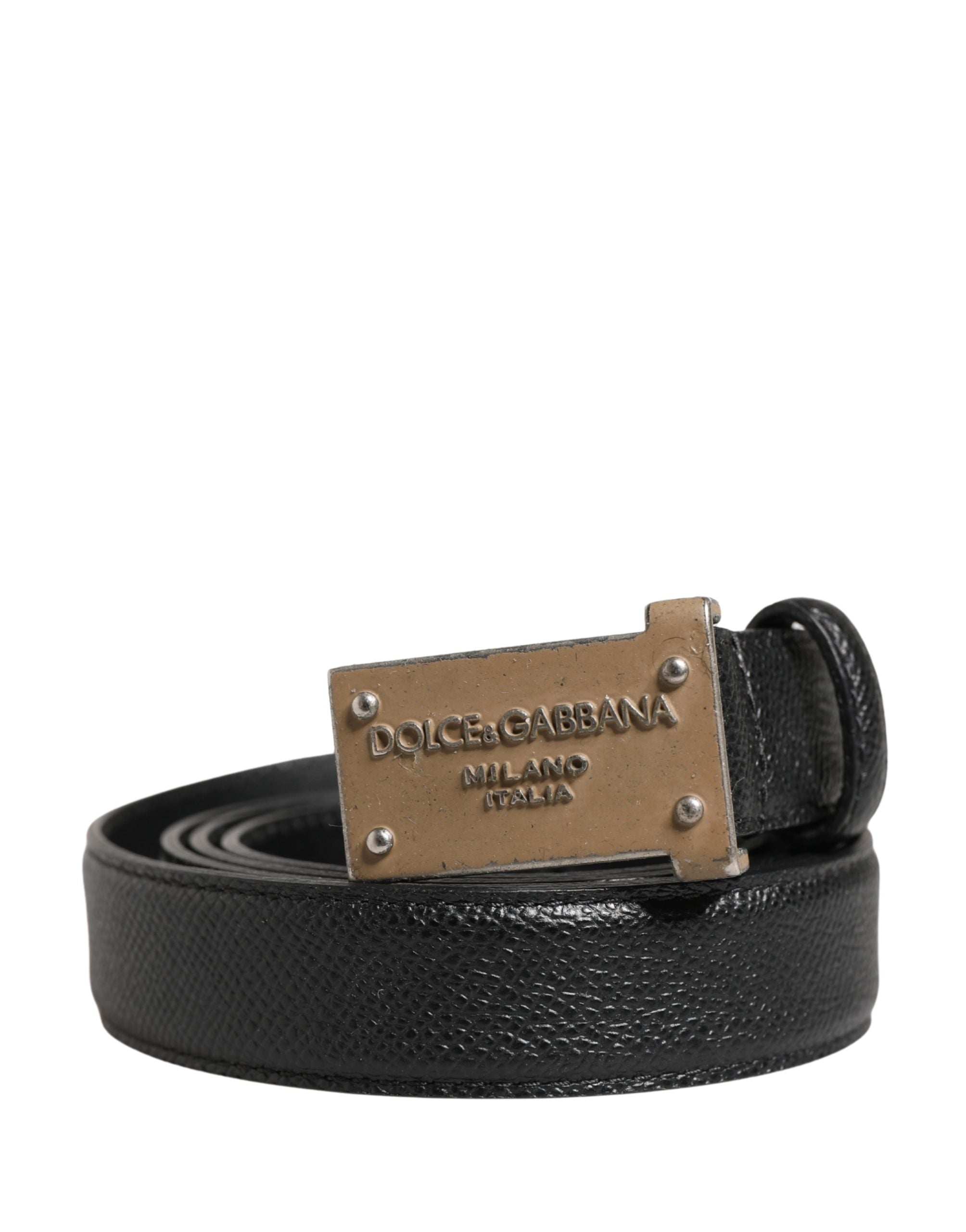 Dolce & Gabbana Men Black Calf Leather Logo Metal Buckle Belt Dolce & Gabbana