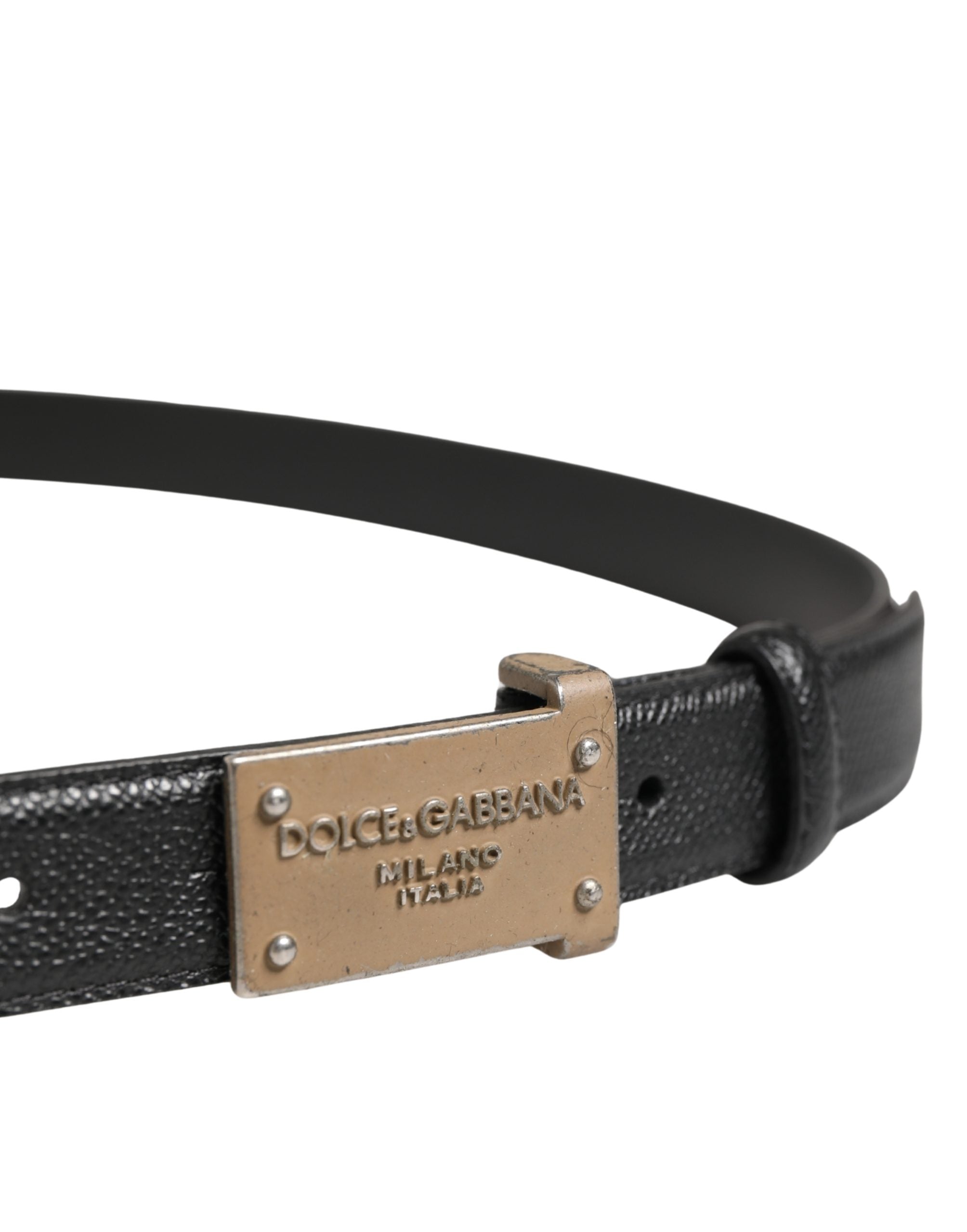 Dolce & Gabbana Men Black Calf Leather Logo Metal Buckle Belt Dolce & Gabbana