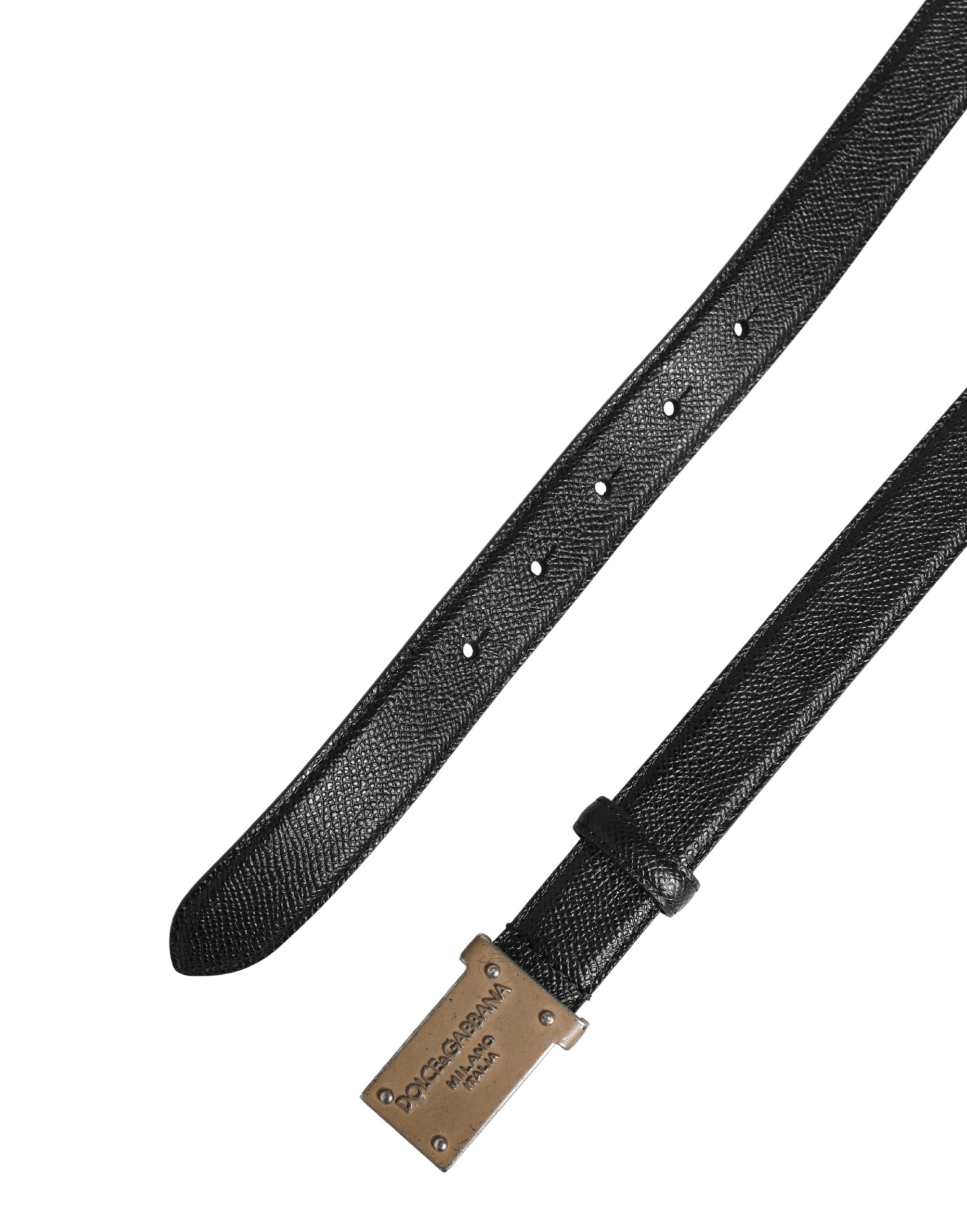 Dolce & Gabbana Men Black Calf Leather Logo Metal Buckle Belt Dolce & Gabbana