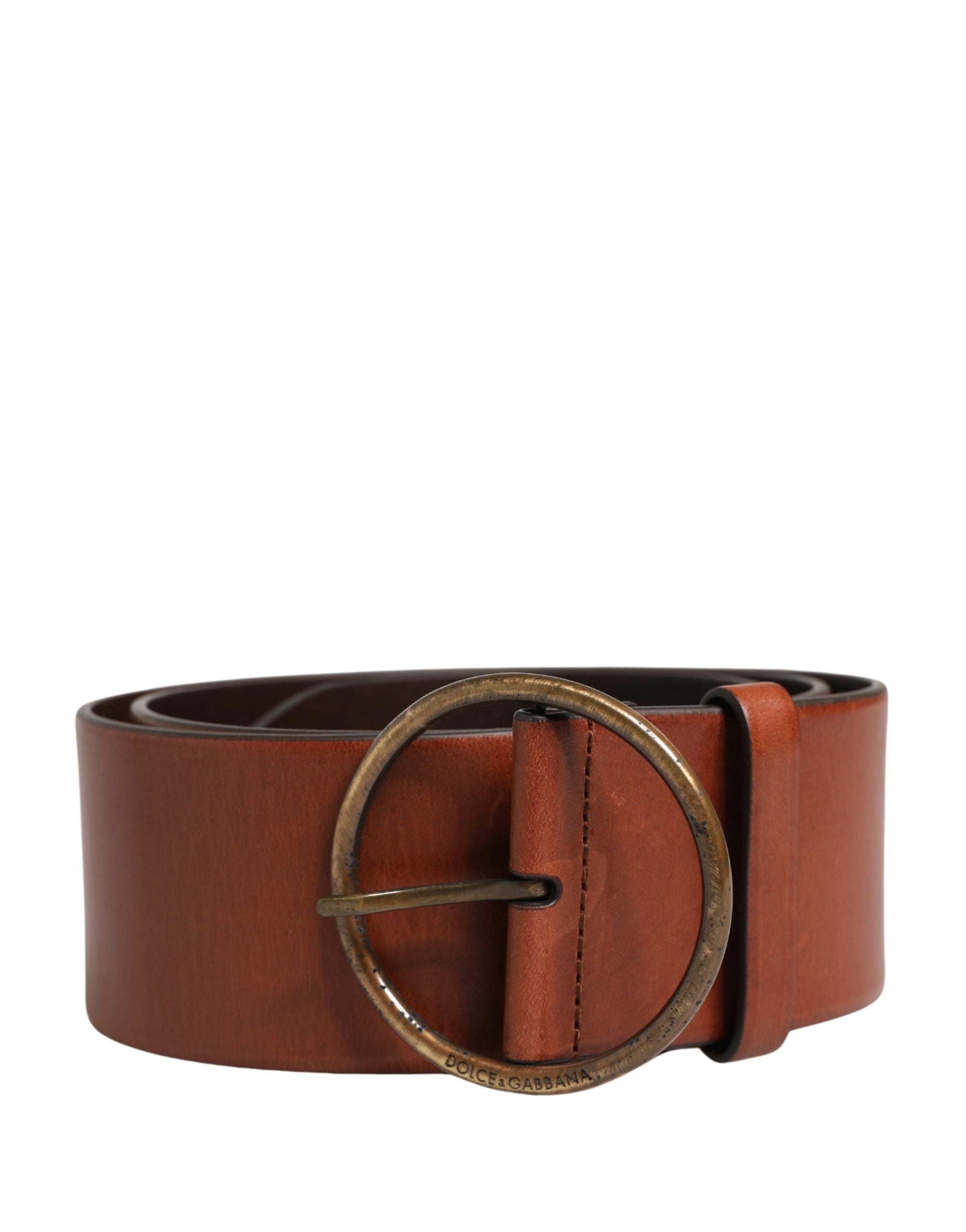 Dolce & Gabbana Men Brown Leather Wide Waist Metal Round Buckle Belt Dolce & Gabbana