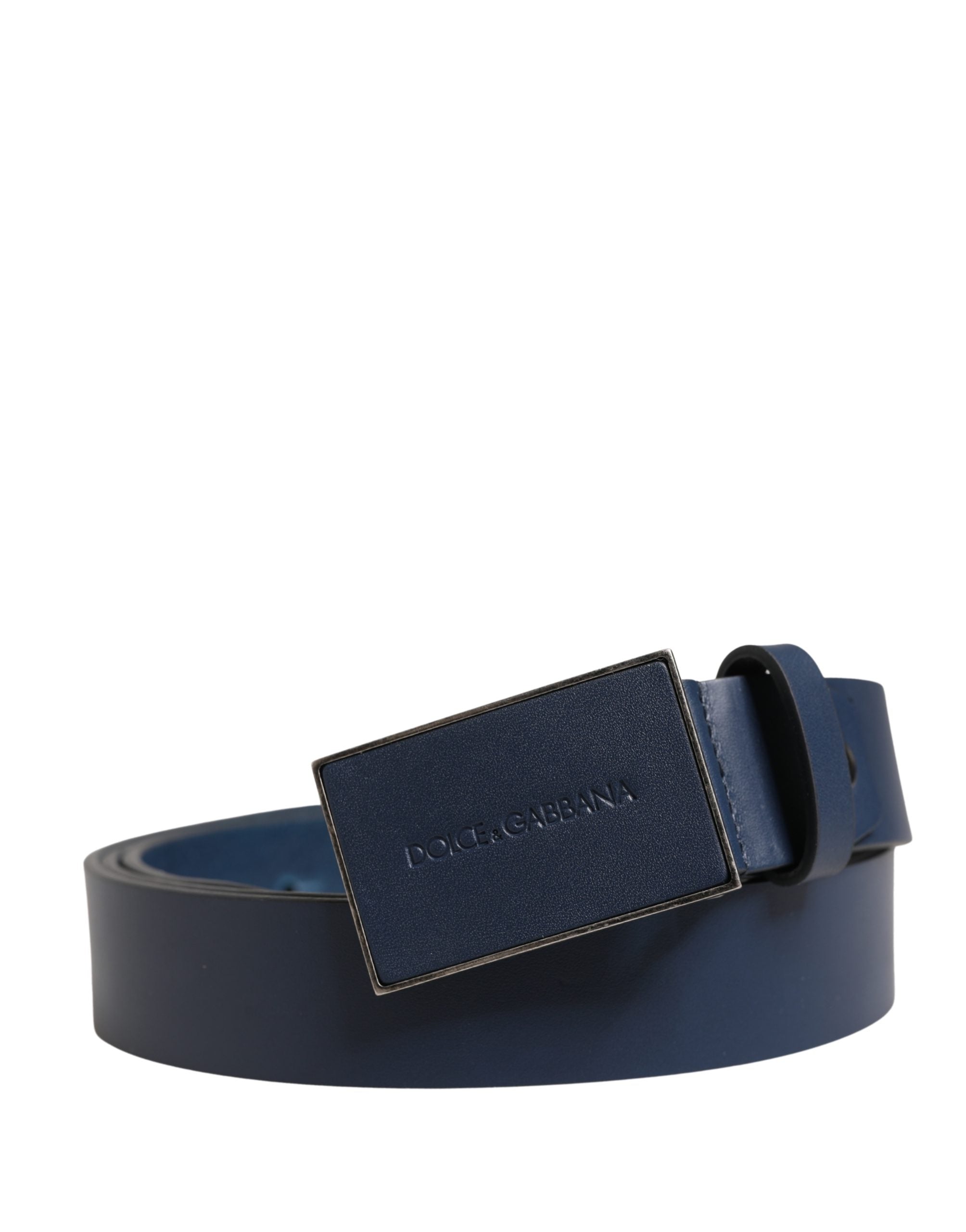 Dolce & Gabbana Men Blue Calf Leather Logo Metal Buckle Belt Dolce & Gabbana