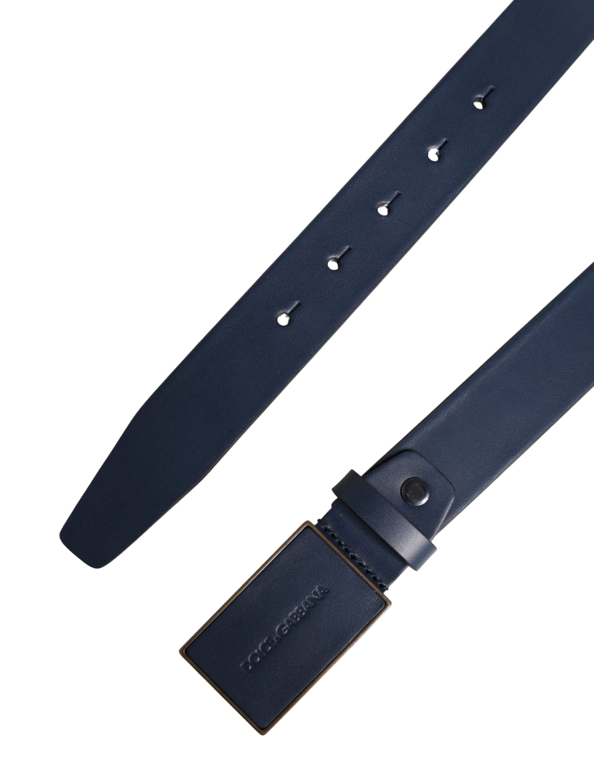 Dolce & Gabbana Men Blue Calf Leather Logo Metal Buckle Belt Dolce & Gabbana