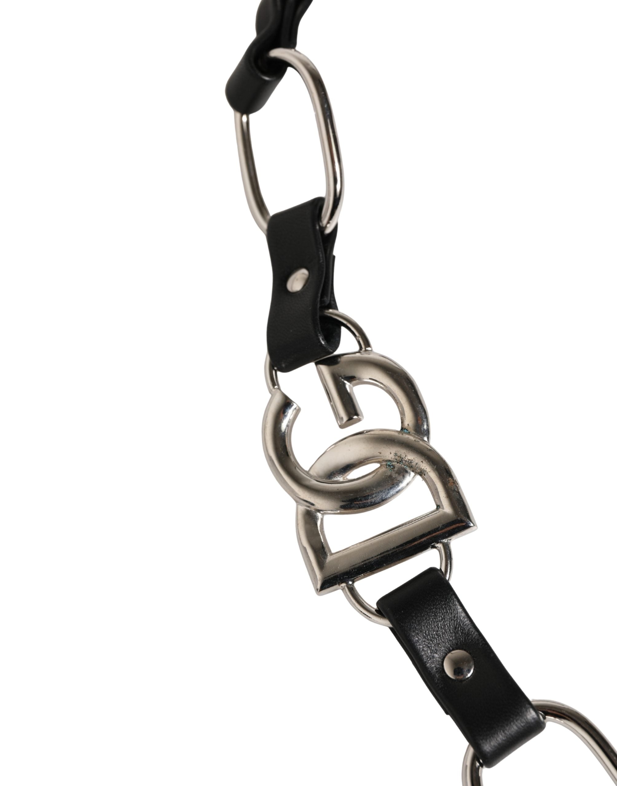 Dolce & Gabbana Black Leather Silver Chain Bag Accessory Shoulder Strap Dolce & Gabbana