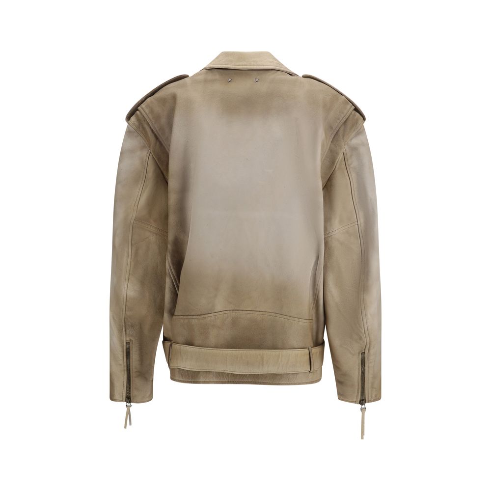 Golden Goose Beige Buffalo Leather Biker Jacket Golden Goose