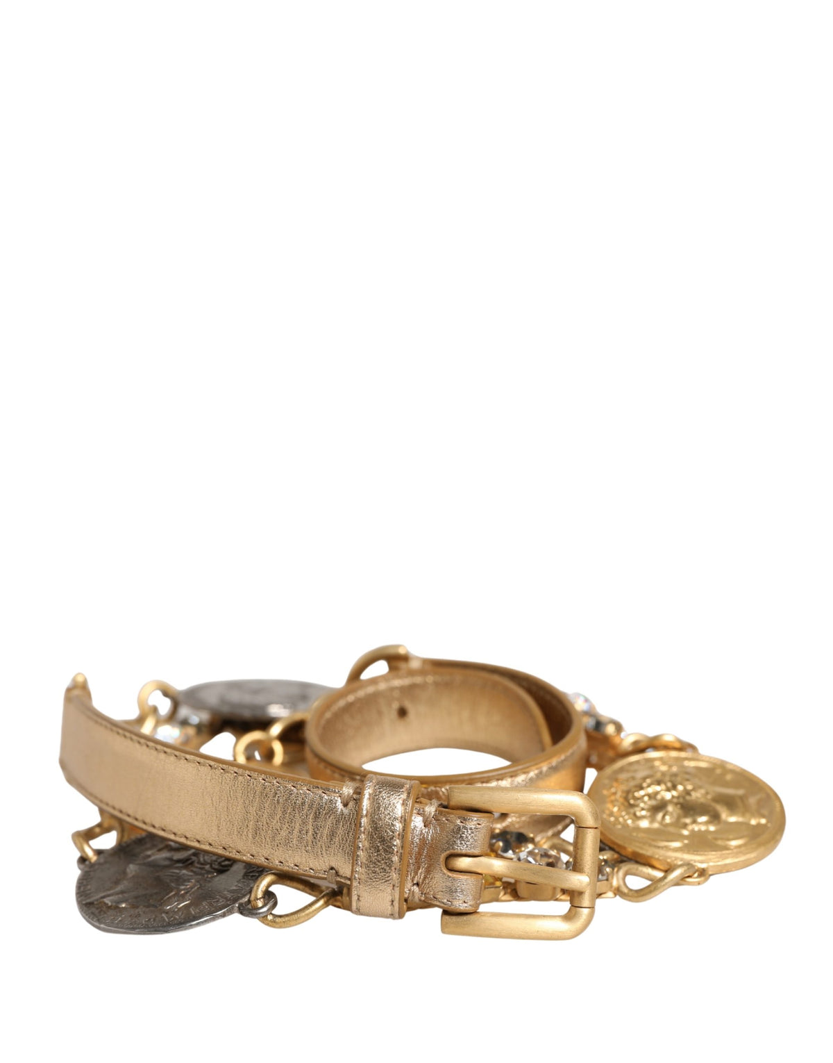 Dolce & Gabbana Gold Brass Chain Coin Embellished Metal Buckle Belt