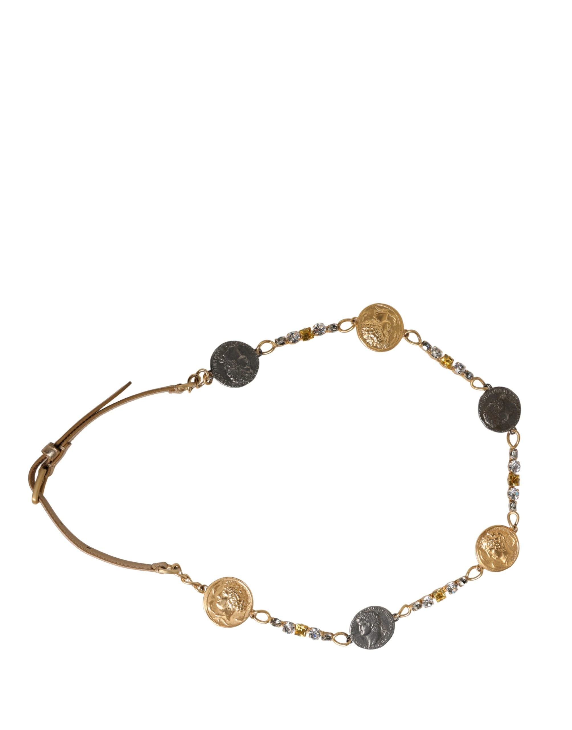 Dolce & Gabbana Gold Brass Chain Coin Embellished Metal Buckle Belt Dolce & Gabbana