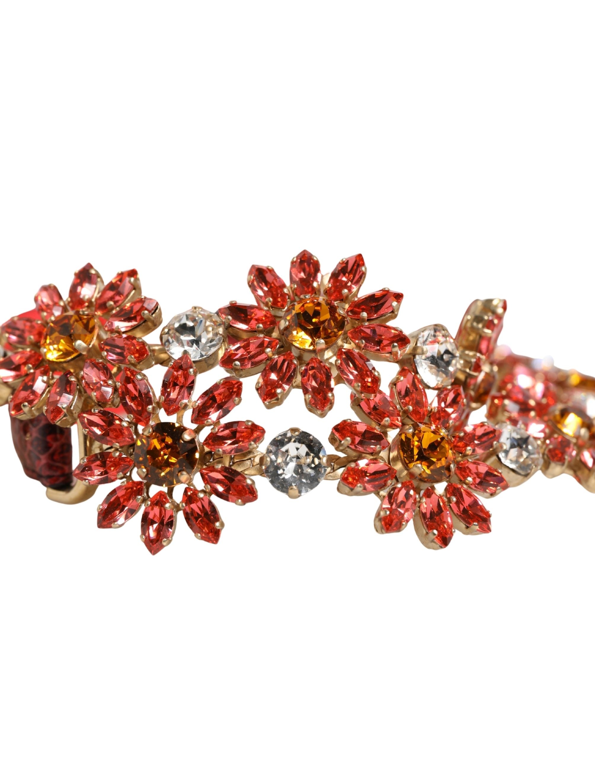 Dolce & Gabbana Red Leather Daisy Crystal Embellished Waist Belt Dolce & Gabbana