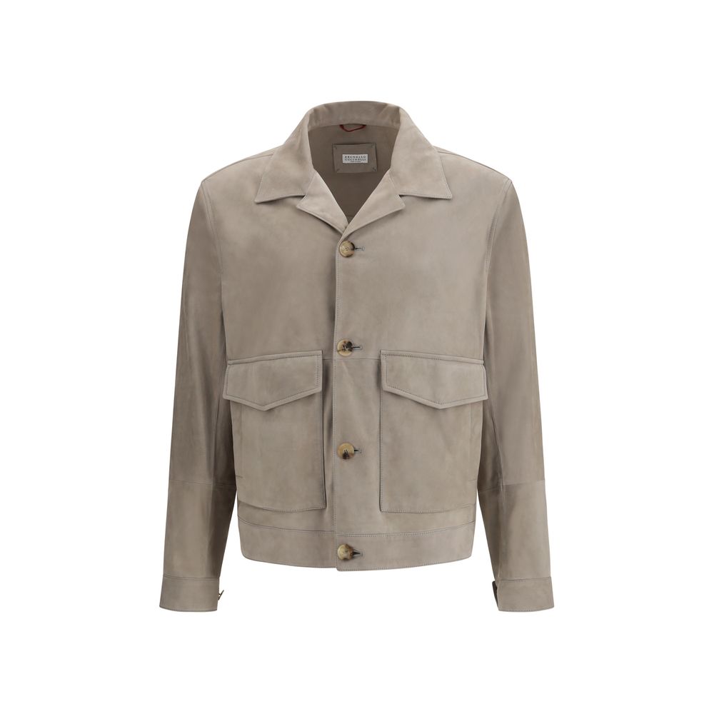 Brunello Cucinelli Bicolor Calf Leather Bos Taurus Leather Jacket Brunello Cucinelli