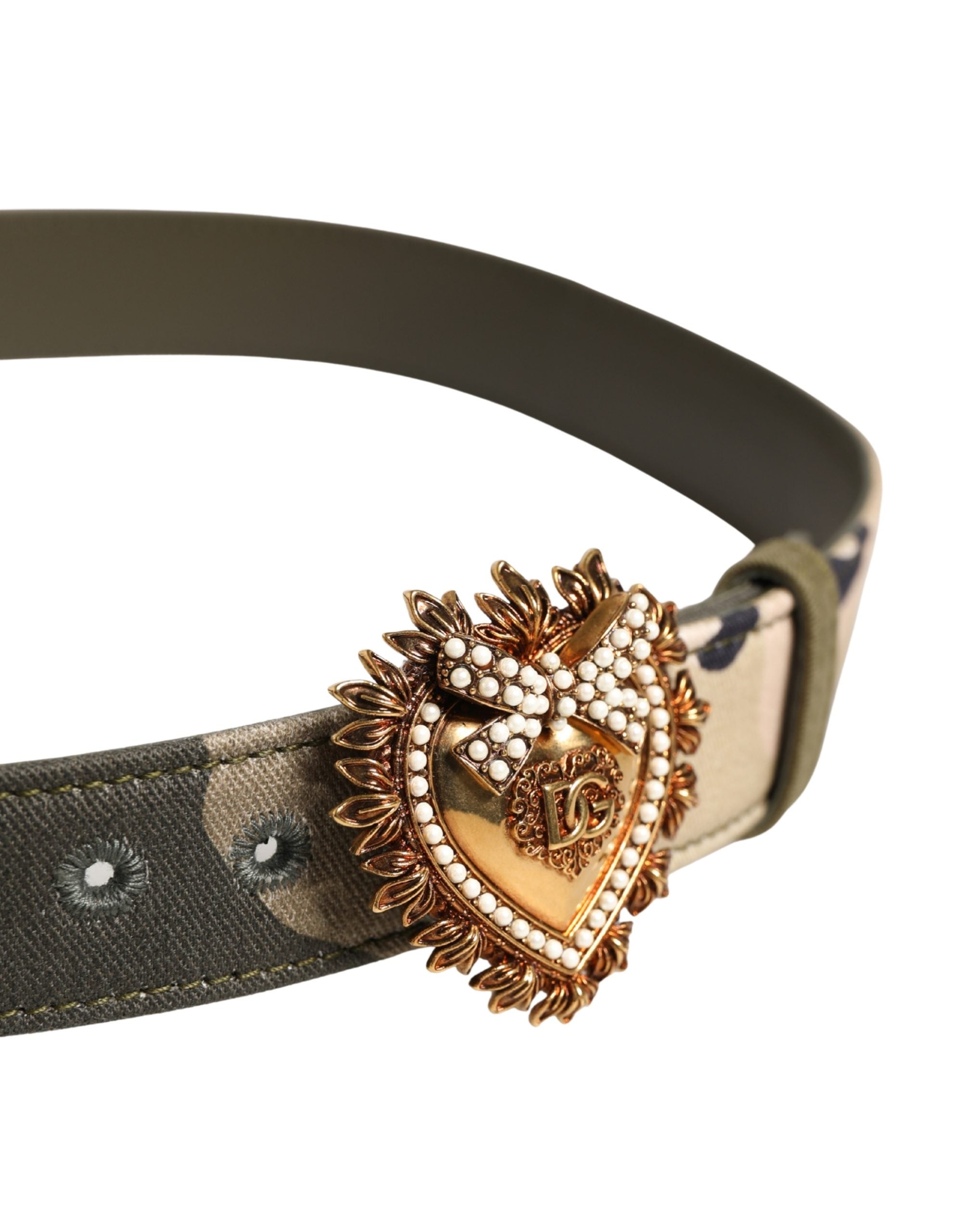 Dolce & Gabbana Green Camouflage Devotion Metal Buckle Belt Dolce & Gabbana