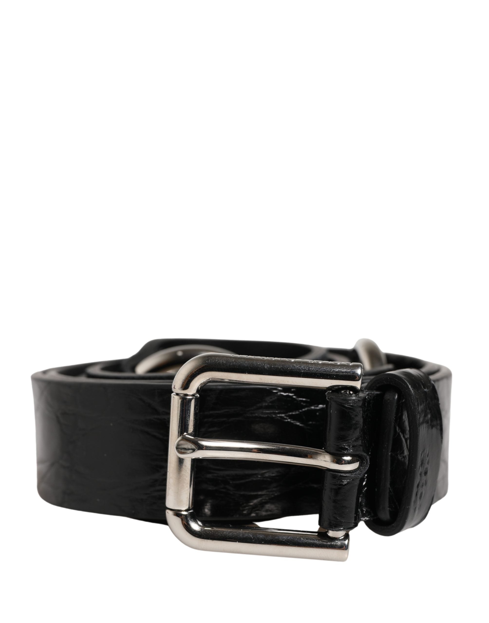 Dolce & Gabbana Black Exotic Leather Silver Metal Buckle Belt Dolce & Gabbana
