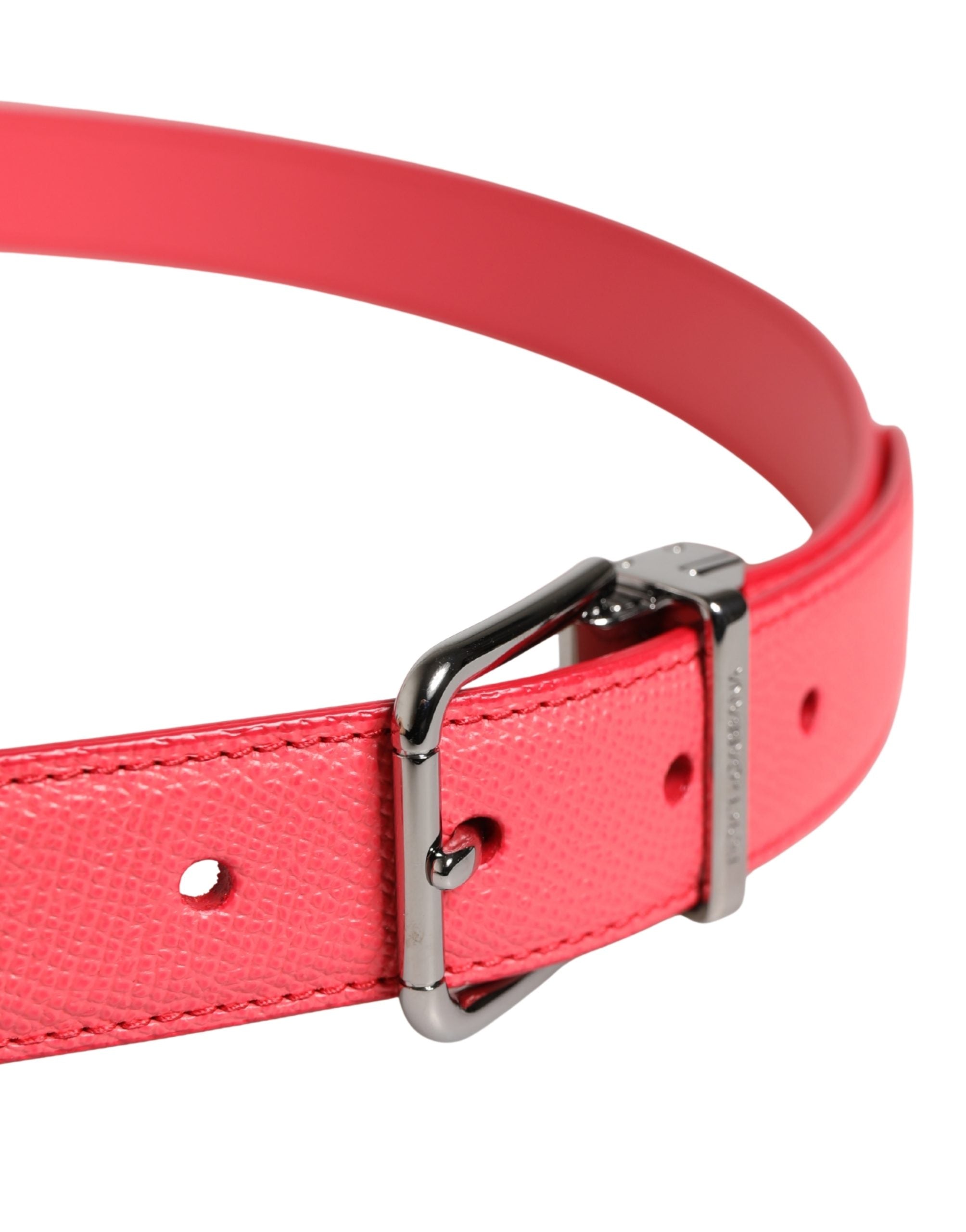 Dolce & Gabbana Pink Calf Leather Silver Metal Buckle Belt Dolce & Gabbana