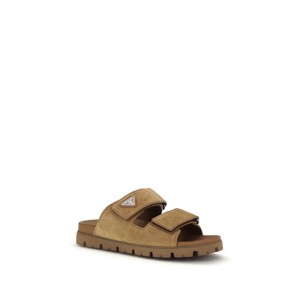 Prada Brown Calf Leather Bos Taurus Strap-On Sandals Prada