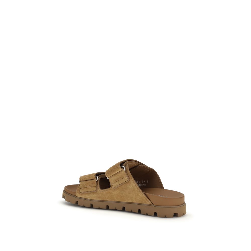 Prada Brown Calf Leather Bos Taurus Strap-On Sandals Prada