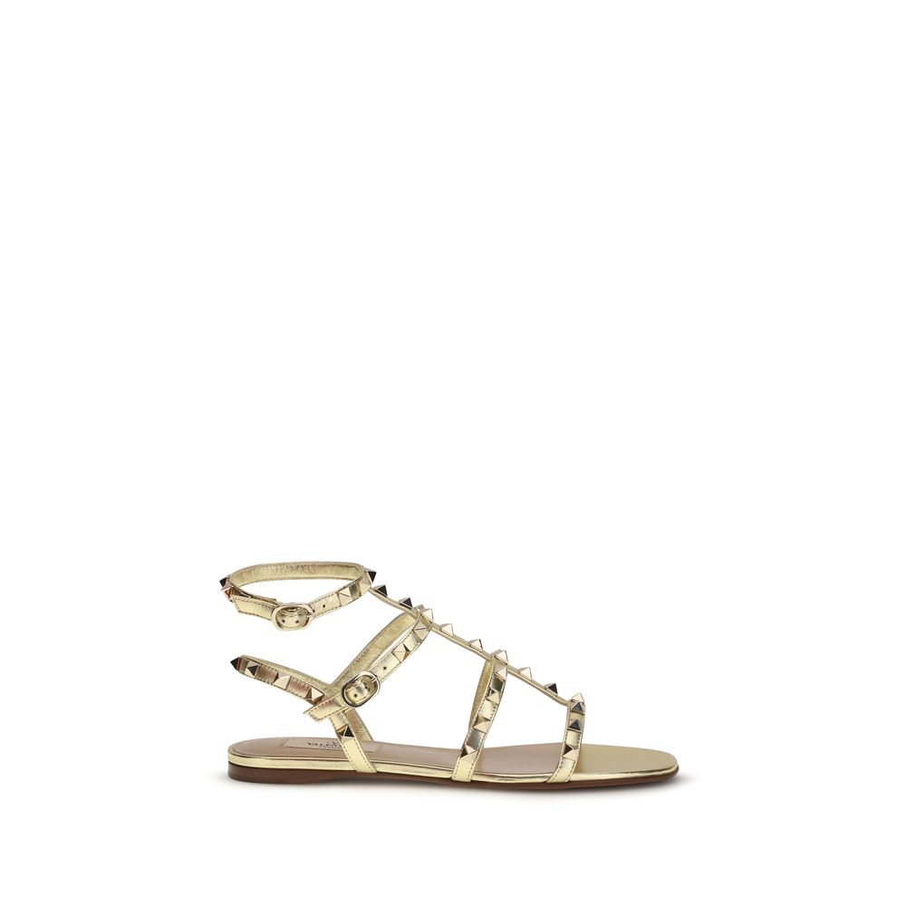 Valentino Garavani Gold Goatskin Flat Sandals Valentino Garavani