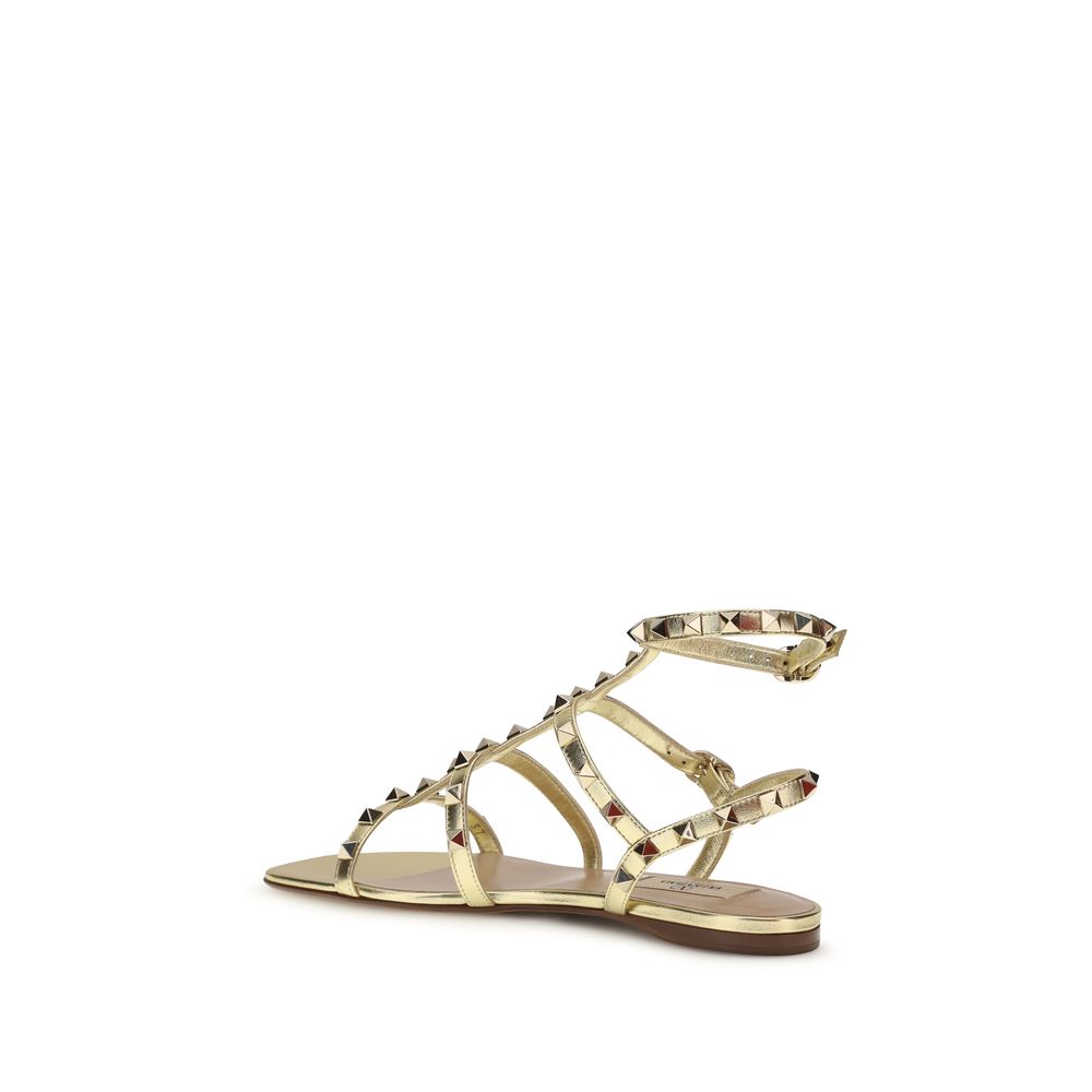 Valentino Garavani Gold Goatskin Flat Sandals Valentino Garavani