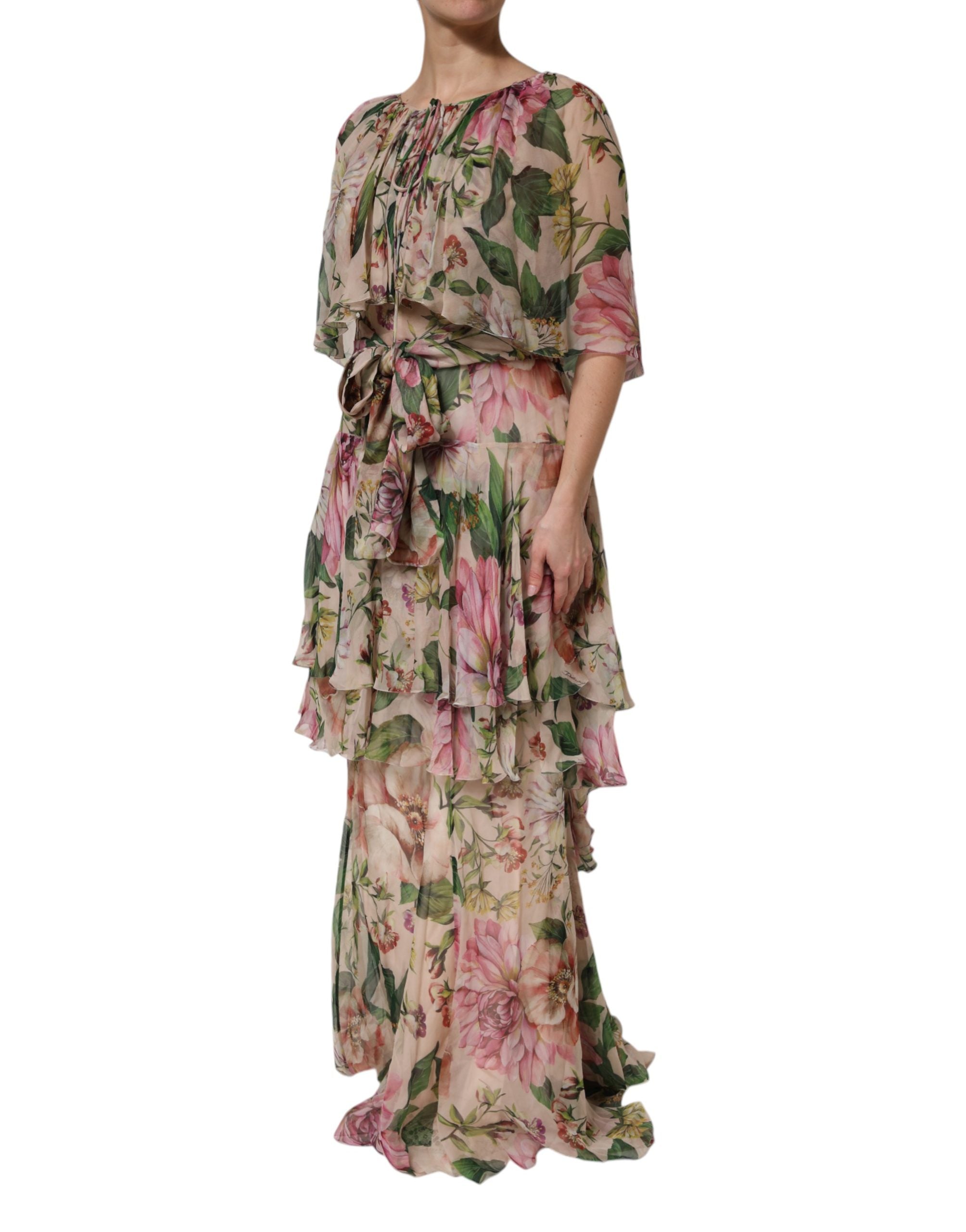 Dolce & Gabbana Multicolor Floral Silk Layered Maxi Dress Dolce & Gabbana