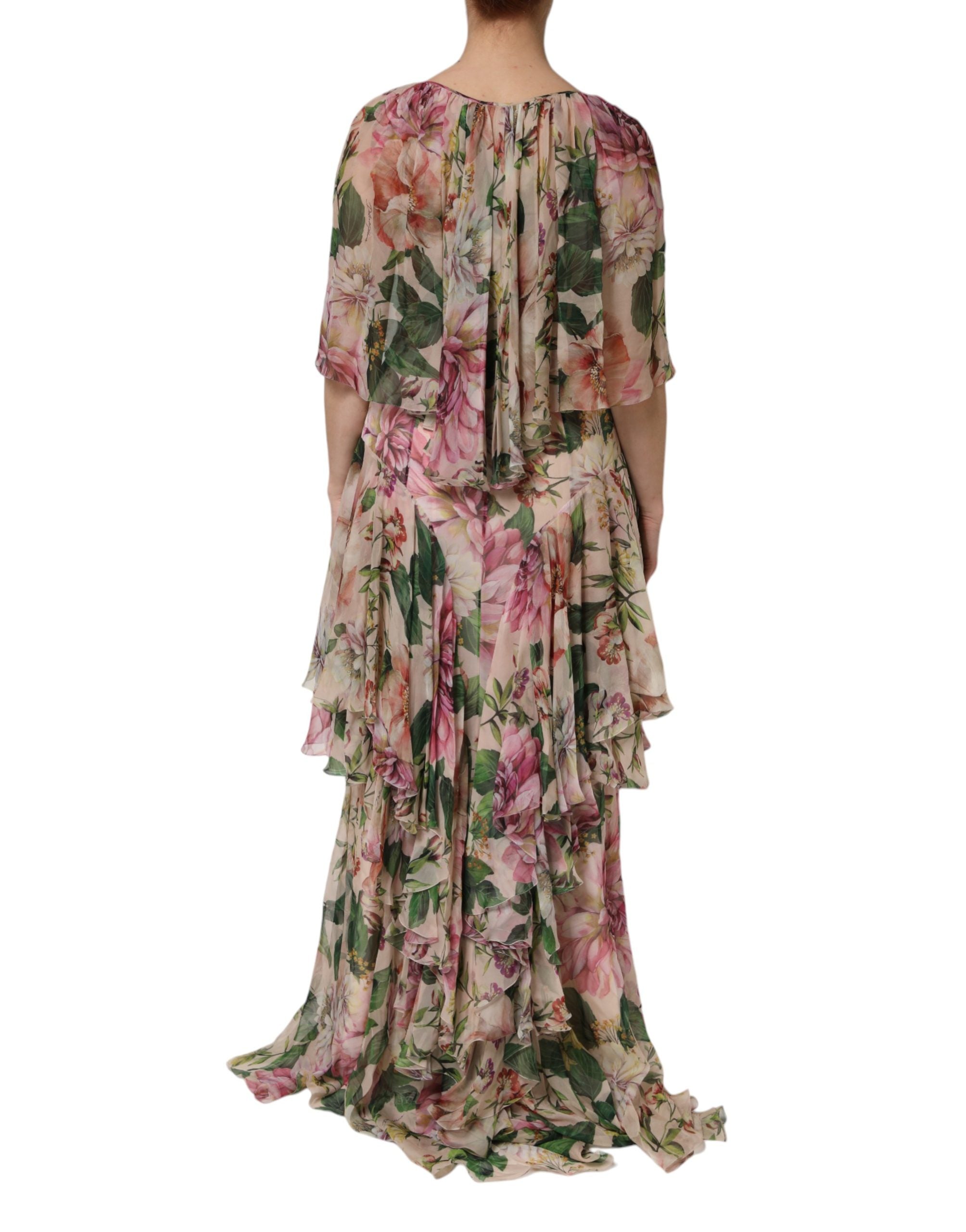 Dolce & Gabbana Multicolor Floral Silk Layered Maxi Dress Dolce & Gabbana