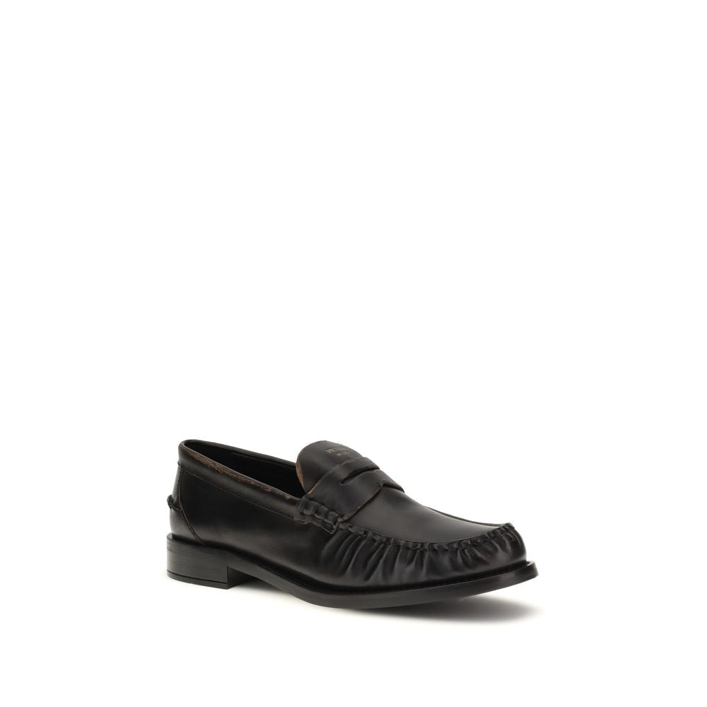 Prada Black Calf Leather Bos Taurus Slip-On Loafers Prada