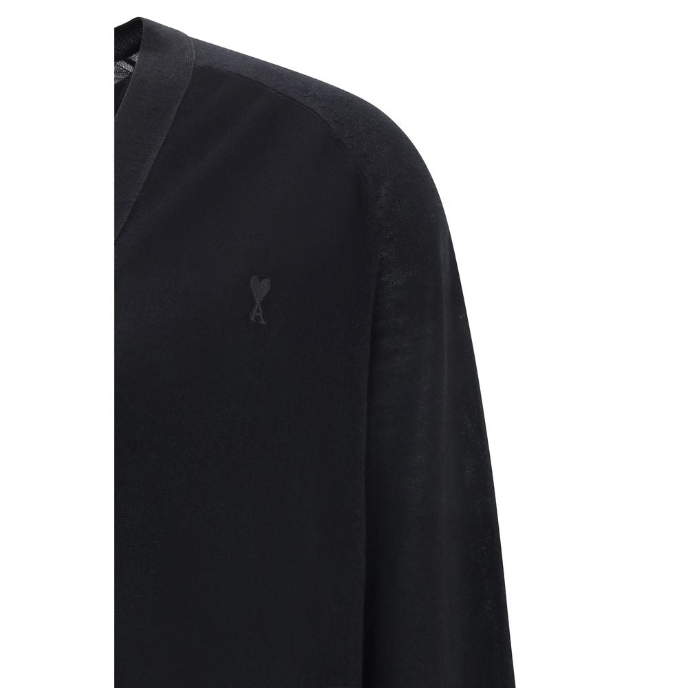 Ami Paris Black Merino Wool Cardigan Ami Paris